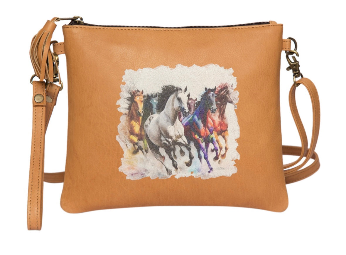 Painted Horses Leather Clutch Bag