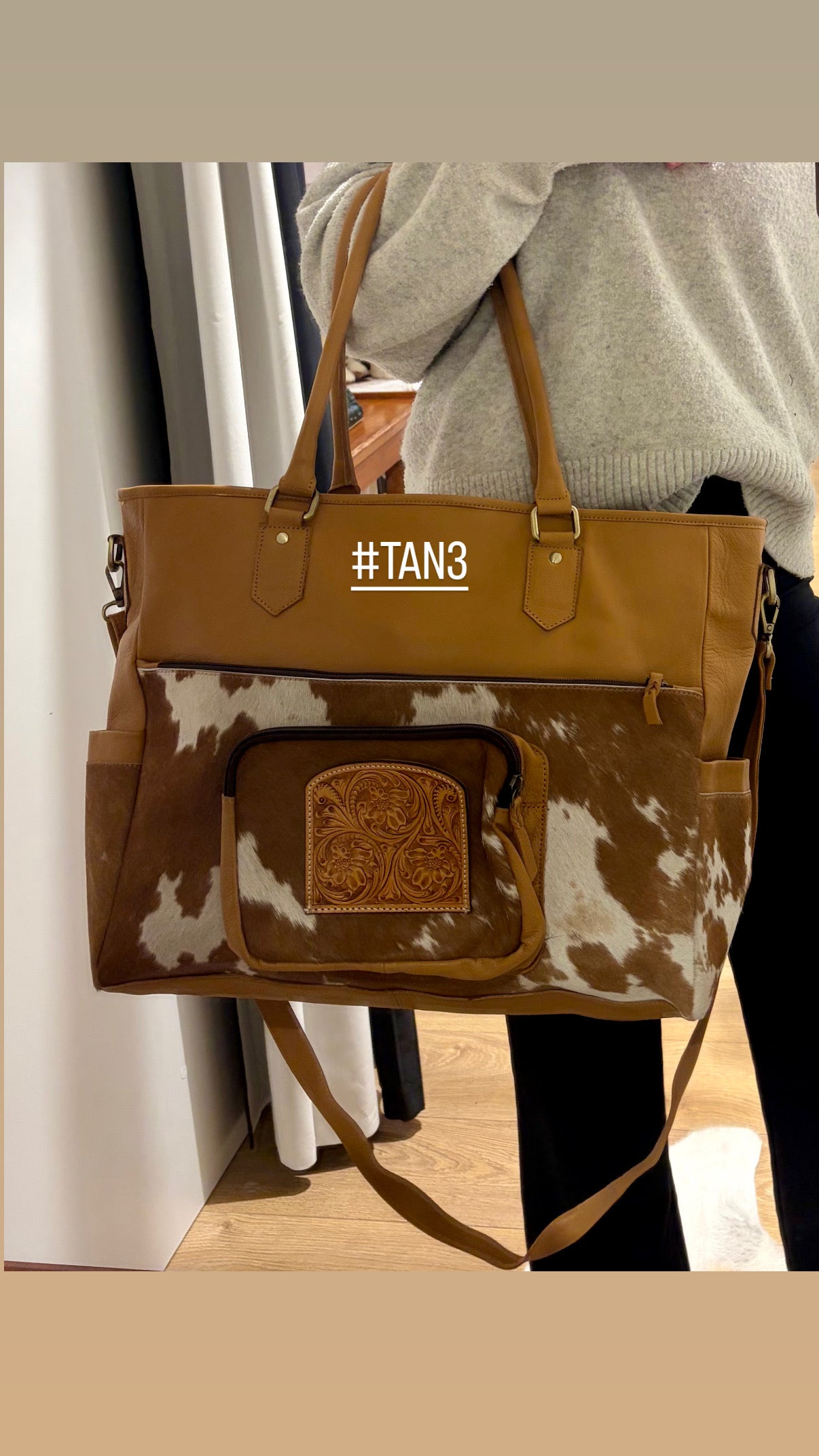 Cowhide and tooling leather nappy / Large Bag