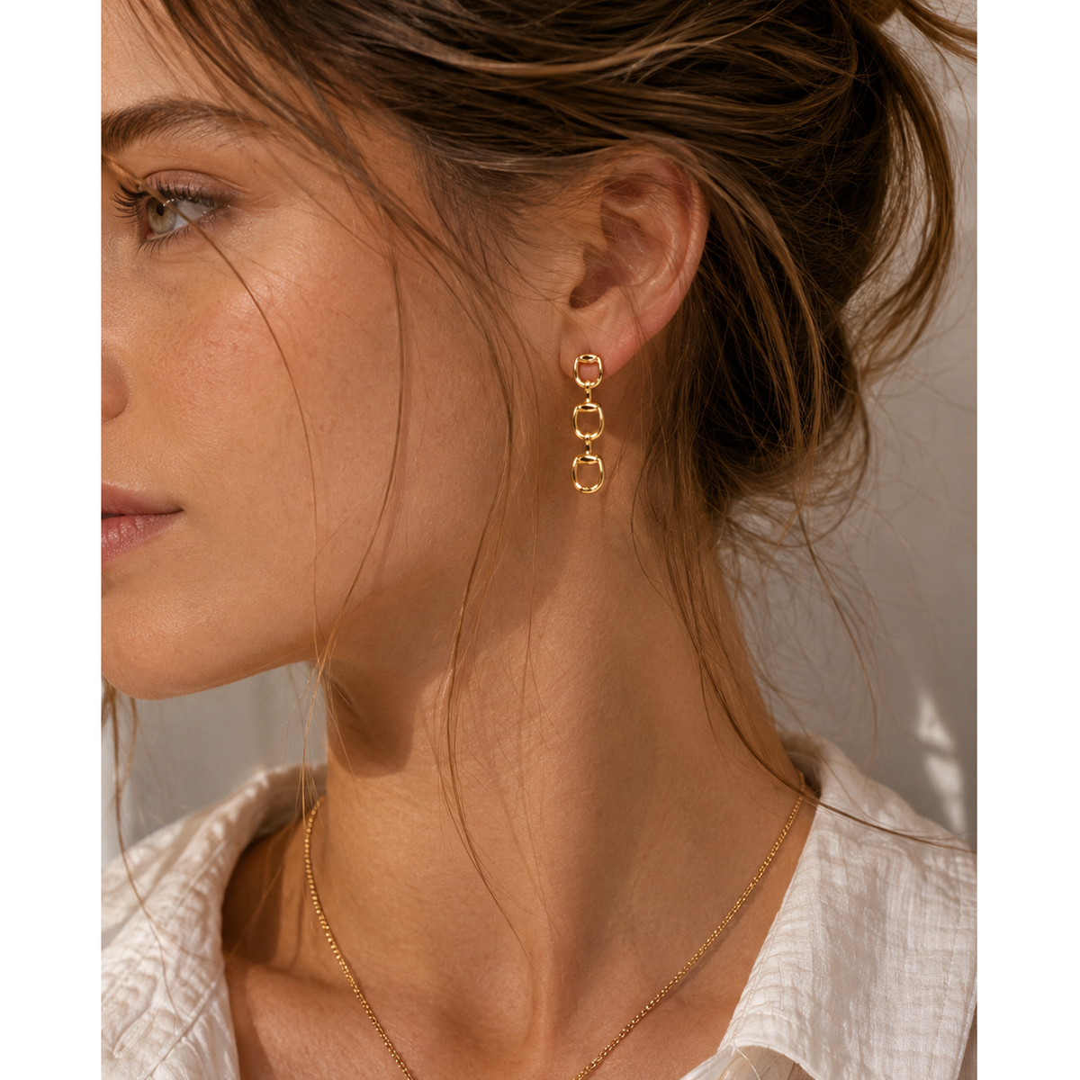 Triple Horsebit Link Drop Earrings