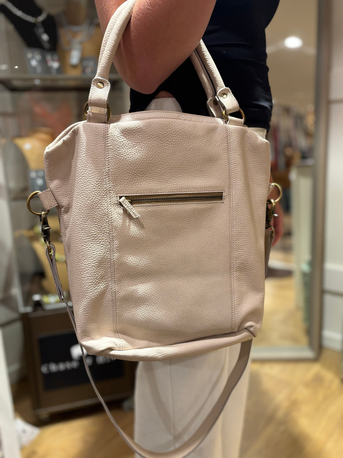 Cream Leather shoulder bag