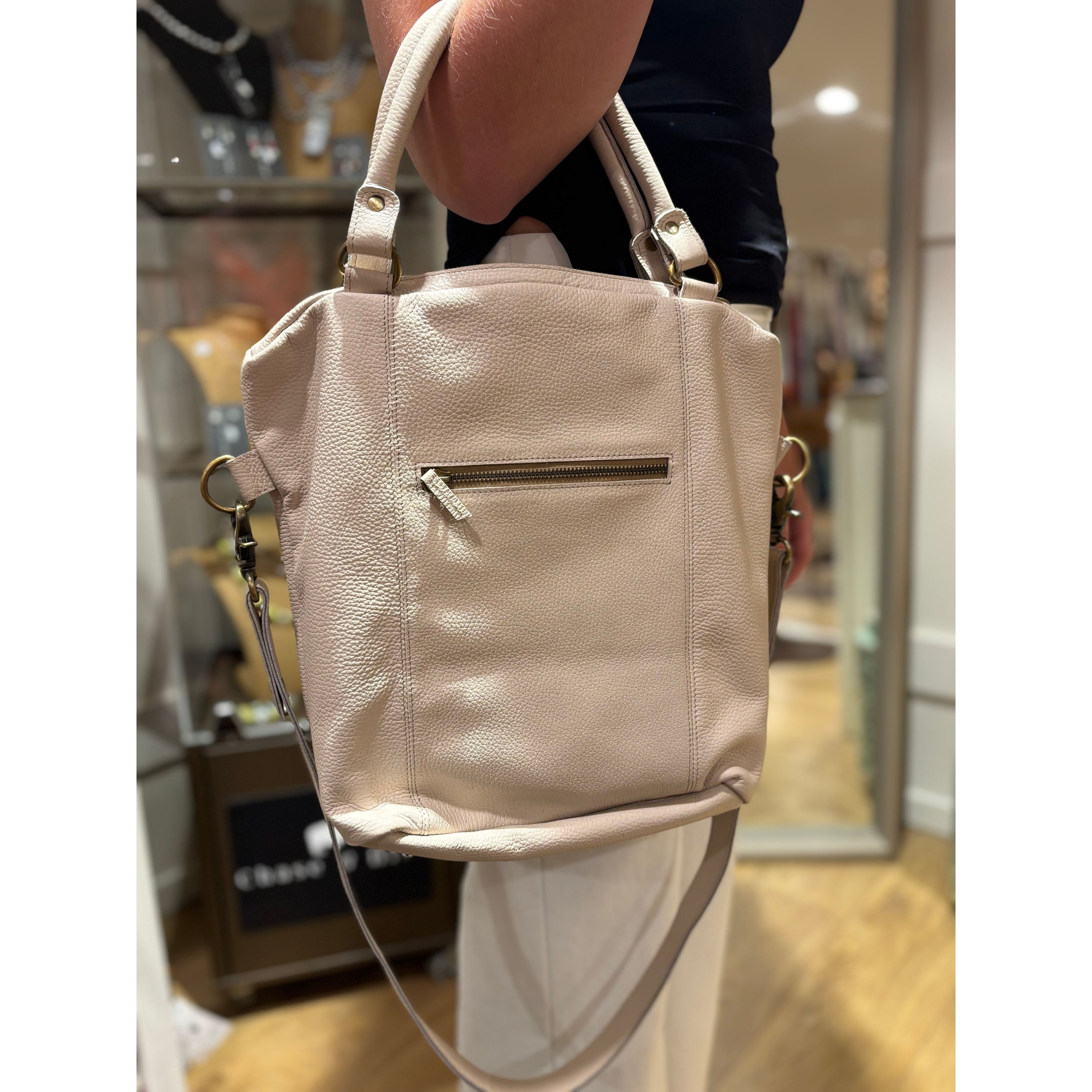 Cream Leather shoulder bag