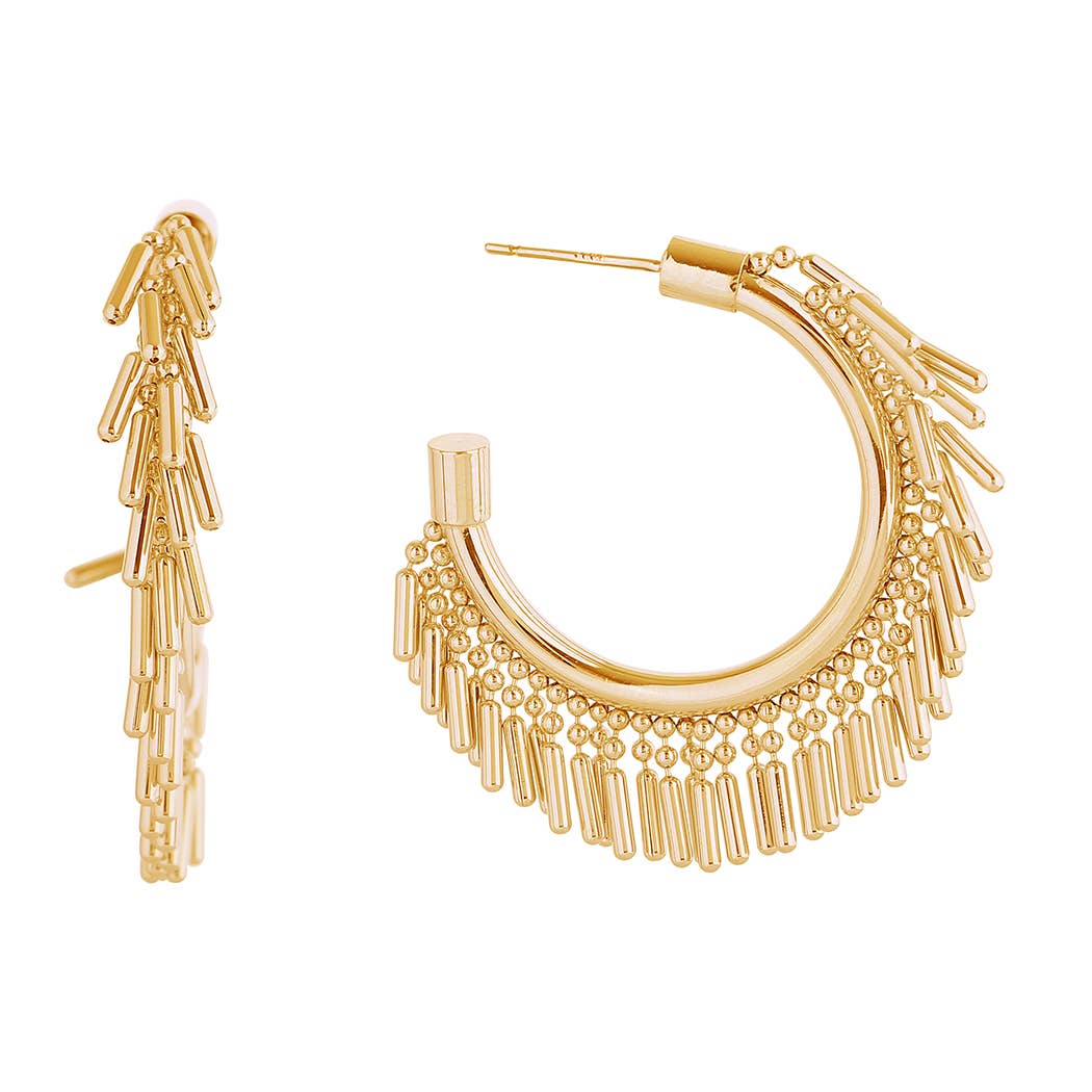 14K Dipped Fringe Design Hoop Post Earrings