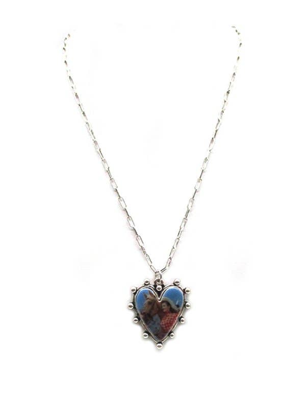 Western Theme Print Heart Necklace