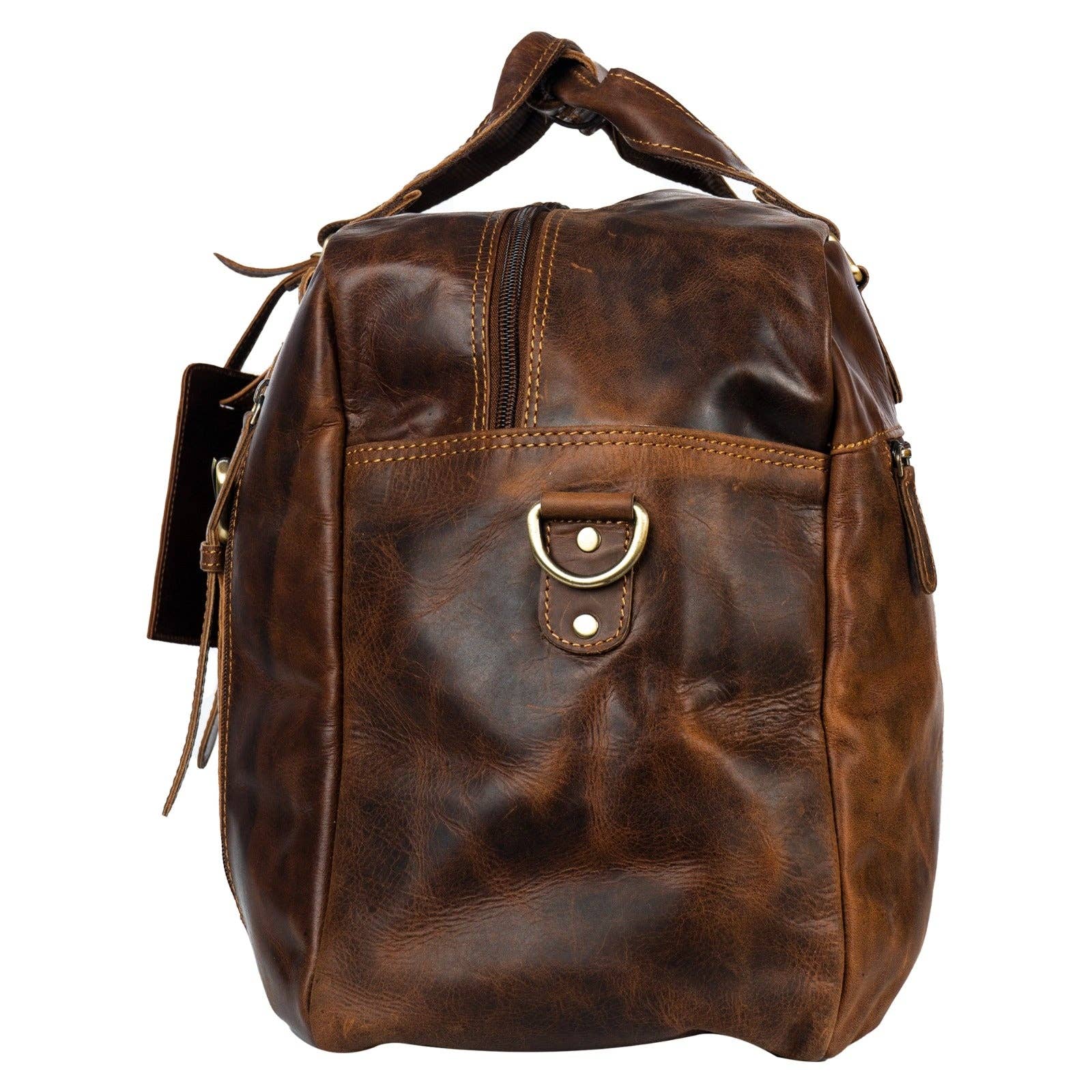 Voyager Leather Weekend Bag – Full Grain Oil Pull-Up Leather Travel Duffel (Sandal)