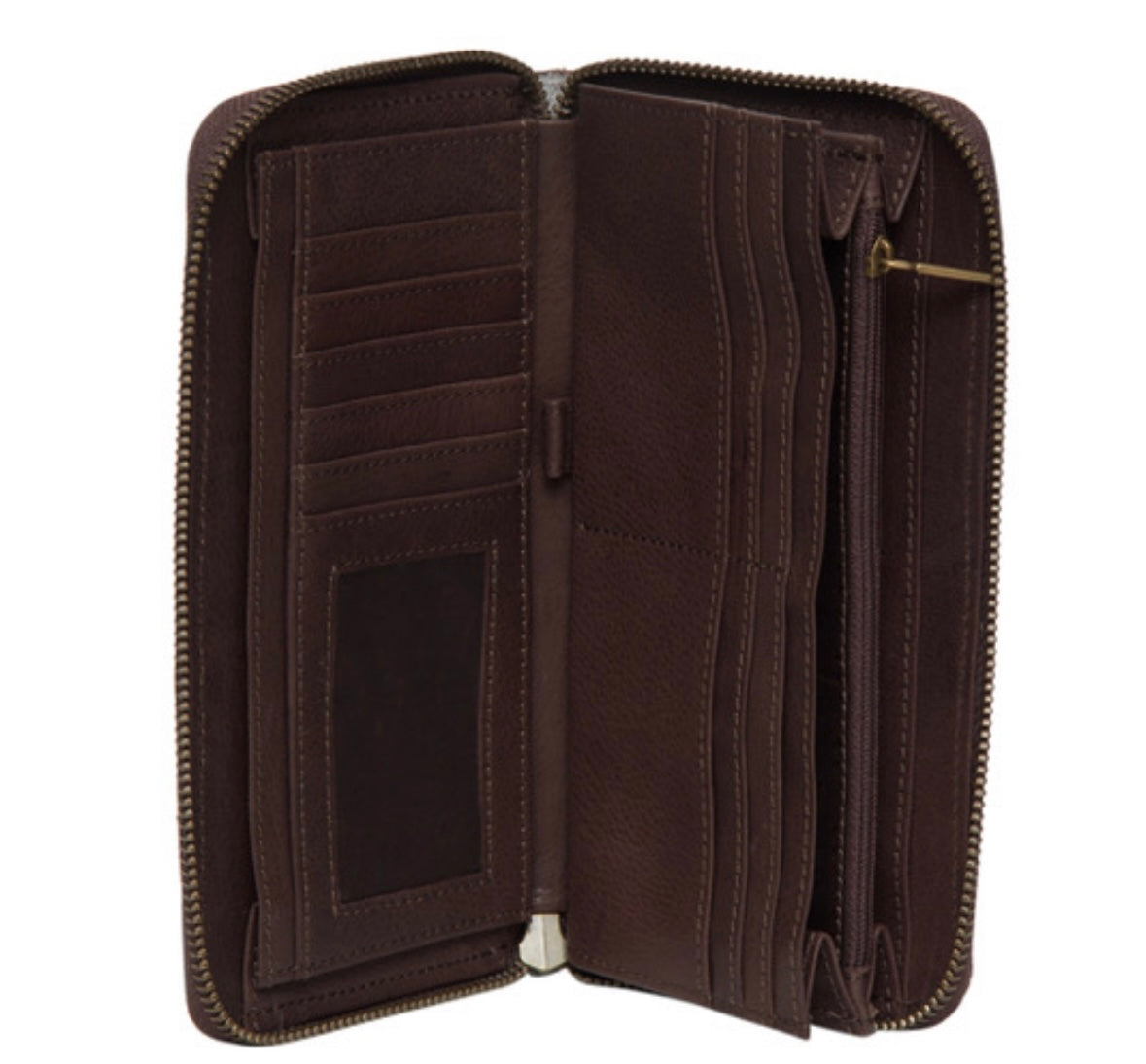 Cowhide and tooling leather boot stitch zippered wallet