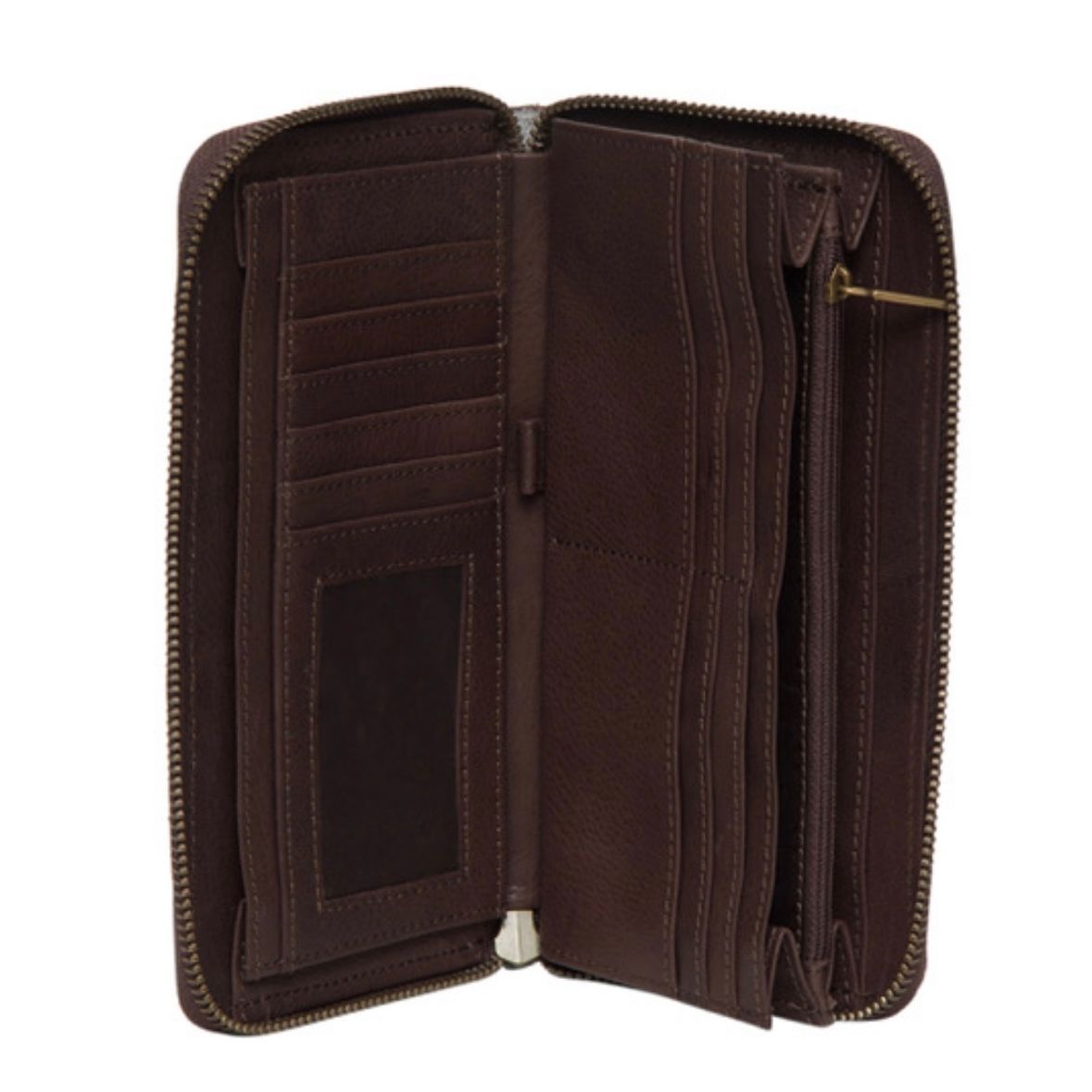 Cowhide and tooling leather boot stitch zippered wallet