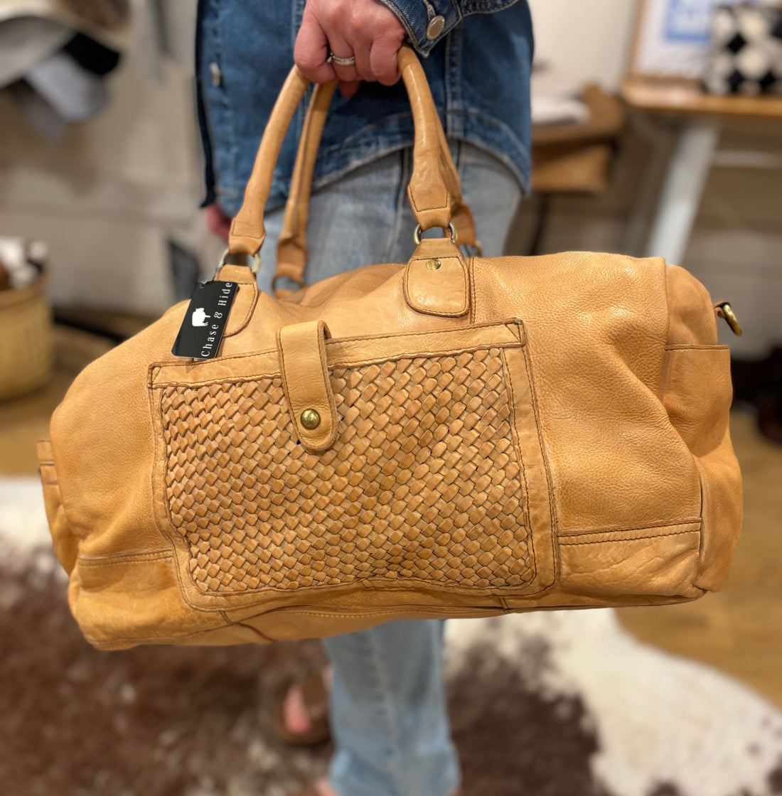 The Woven Washed Leather Travel bag