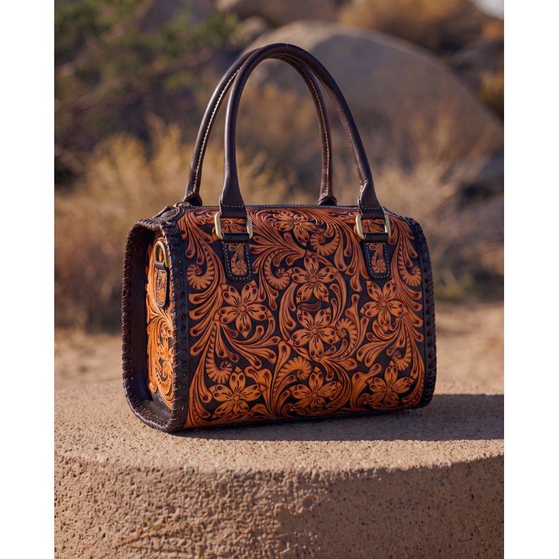 Two Tone Hand Tooled Leather Speedy Bag – AB95 – Miranda