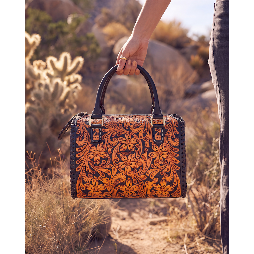 Two Tone Hand Tooled Leather Speedy Bag – AB95 – Miranda