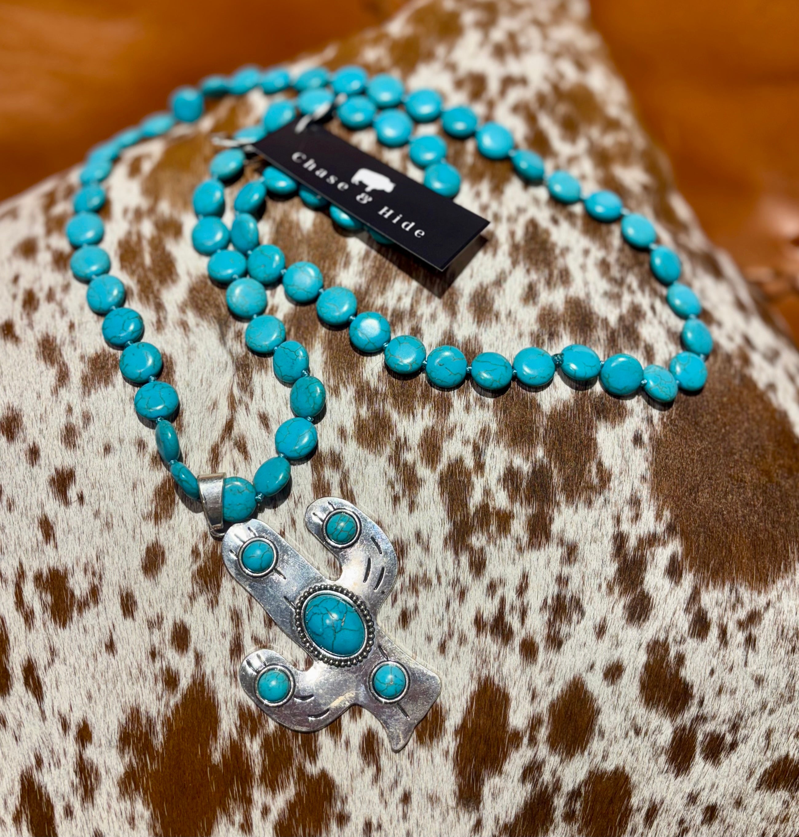 Silver cactus turquoise beads