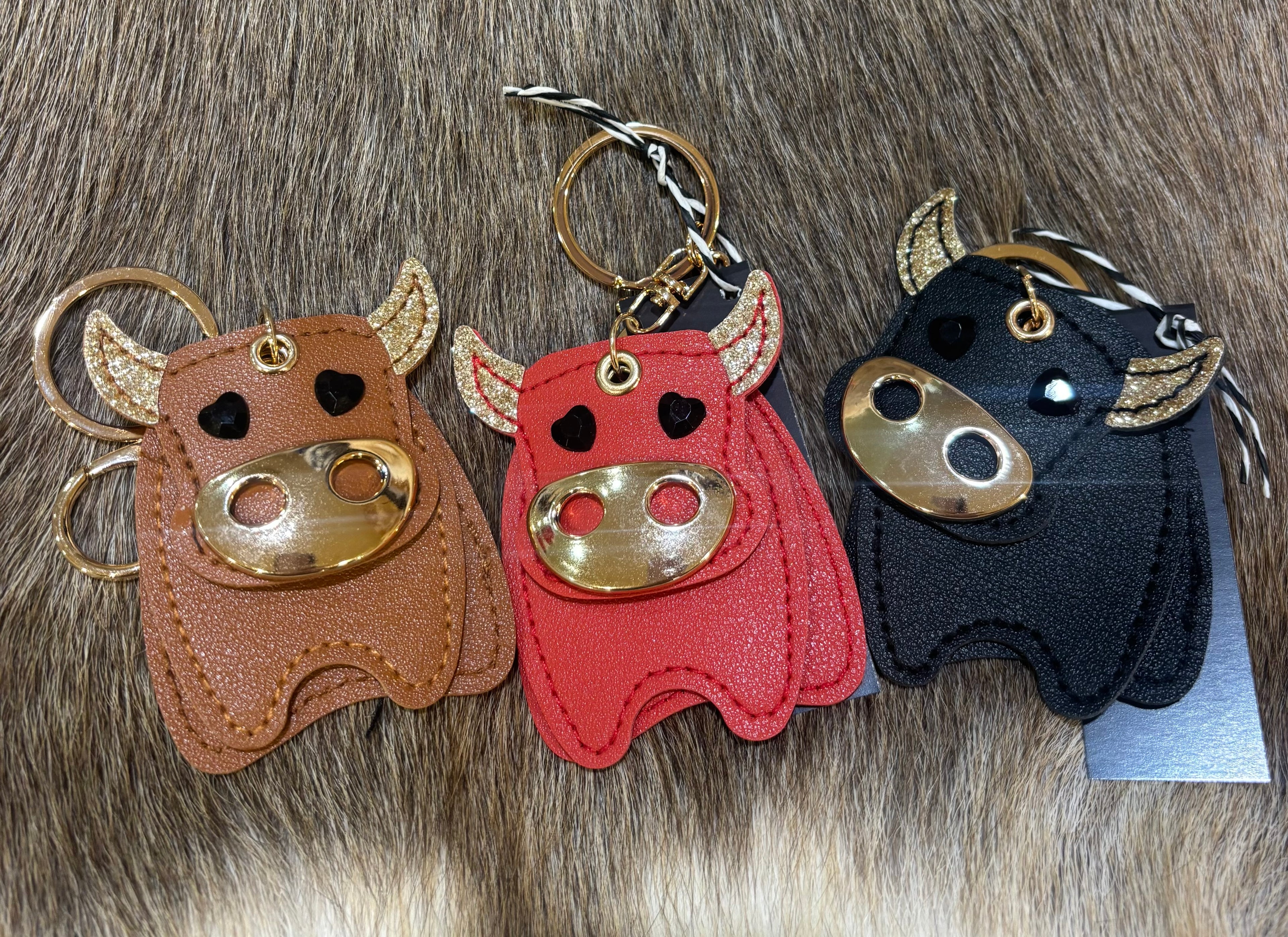 Leather Cow glitter keychain