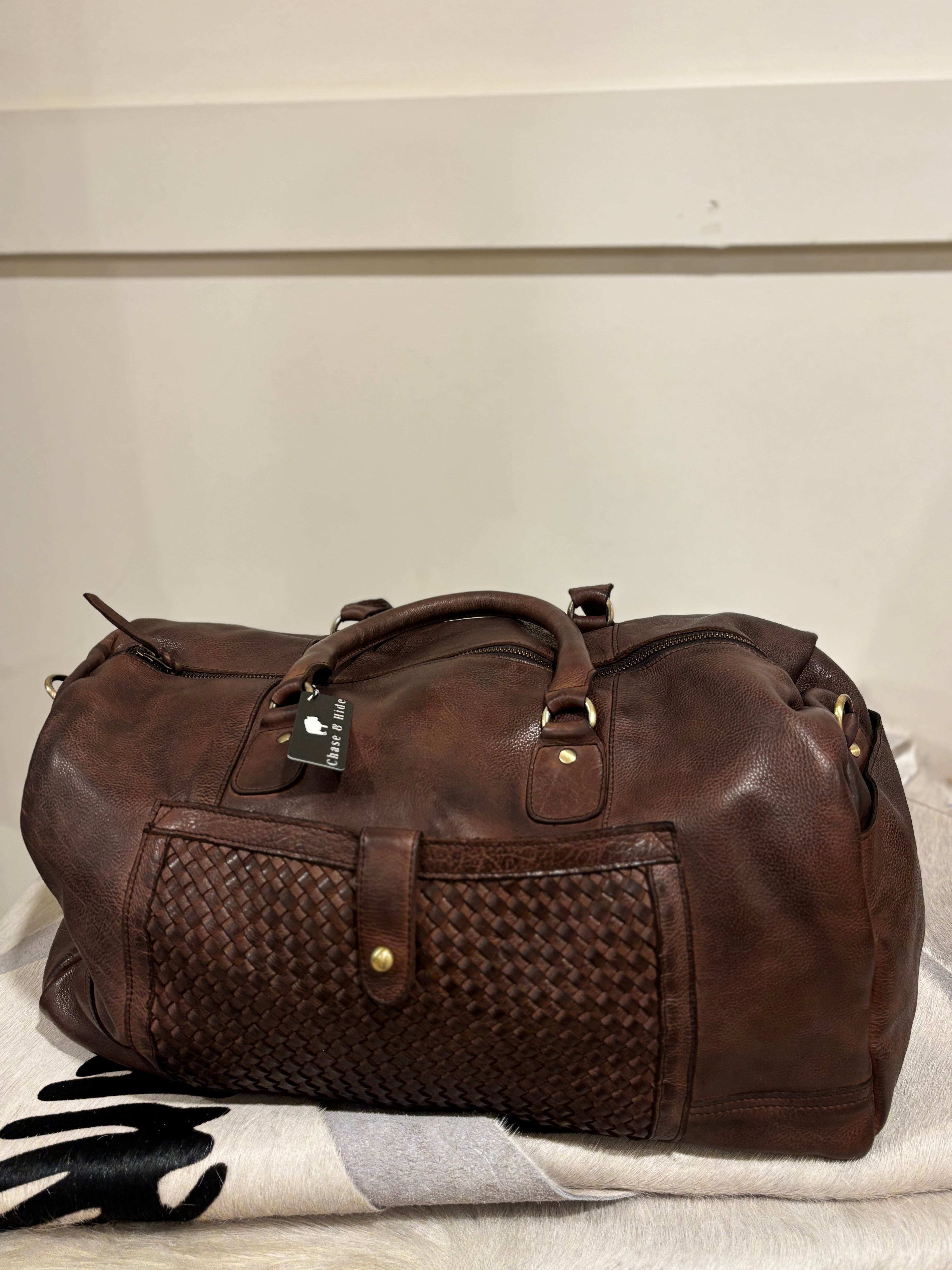 The Woven Washed Leather Travel bag