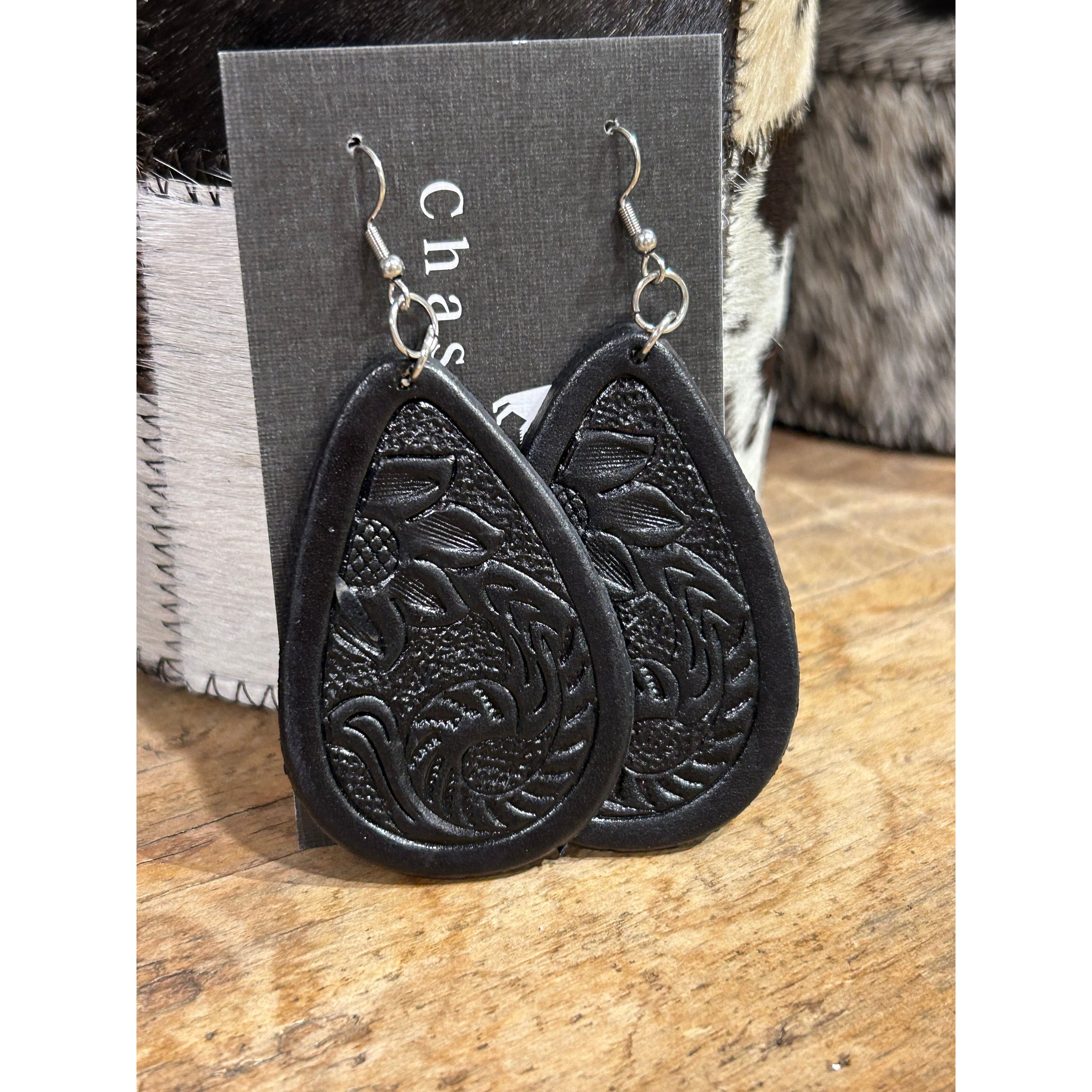 Tooled Leather Tear drop earrings