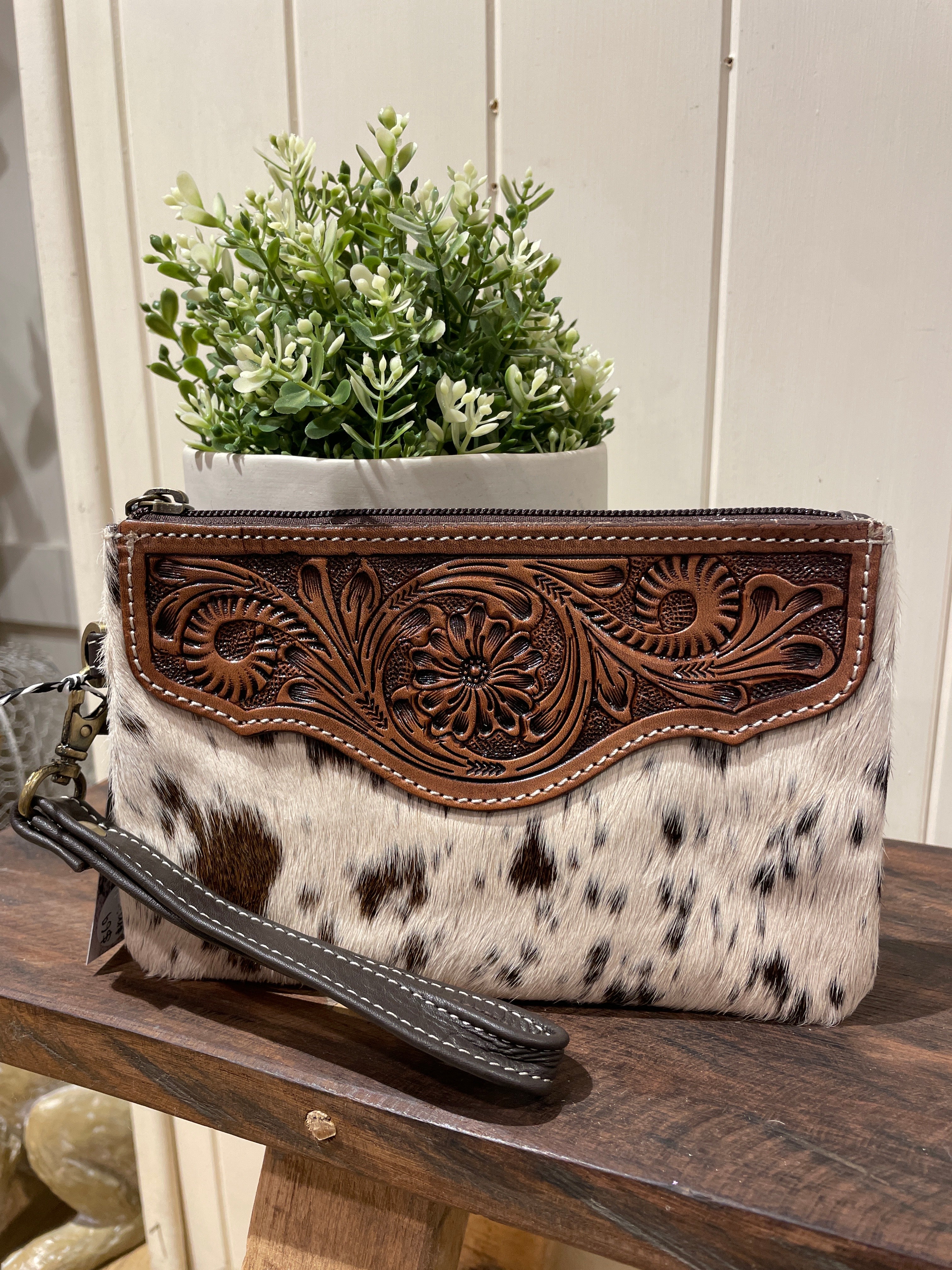 Mia Hide & Tooled Leather Clutch