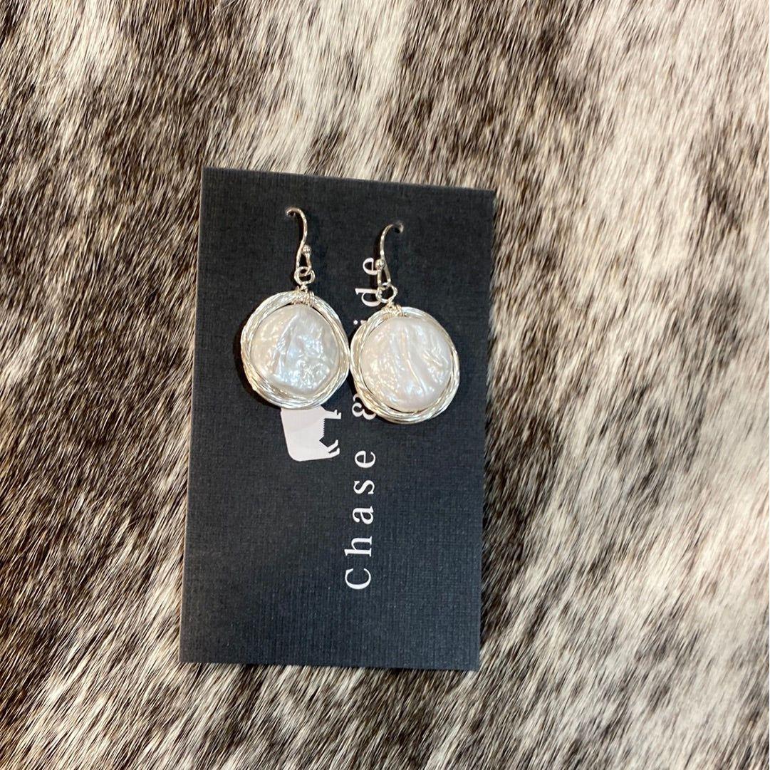 Baroque Pearl drop coin earrings Silver