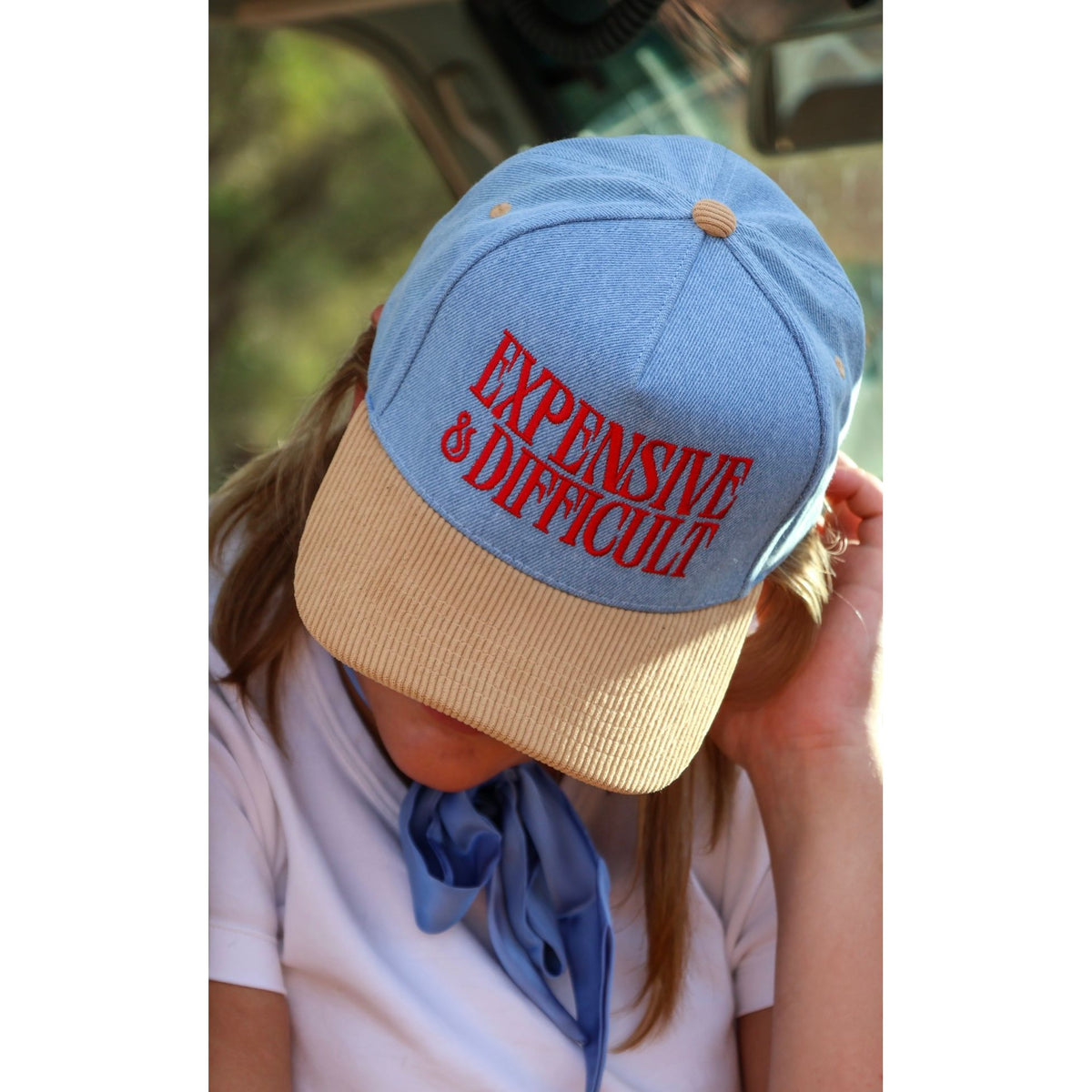 EXPENSIVE DIFFICULT Denim Corduroy Trucker Hat