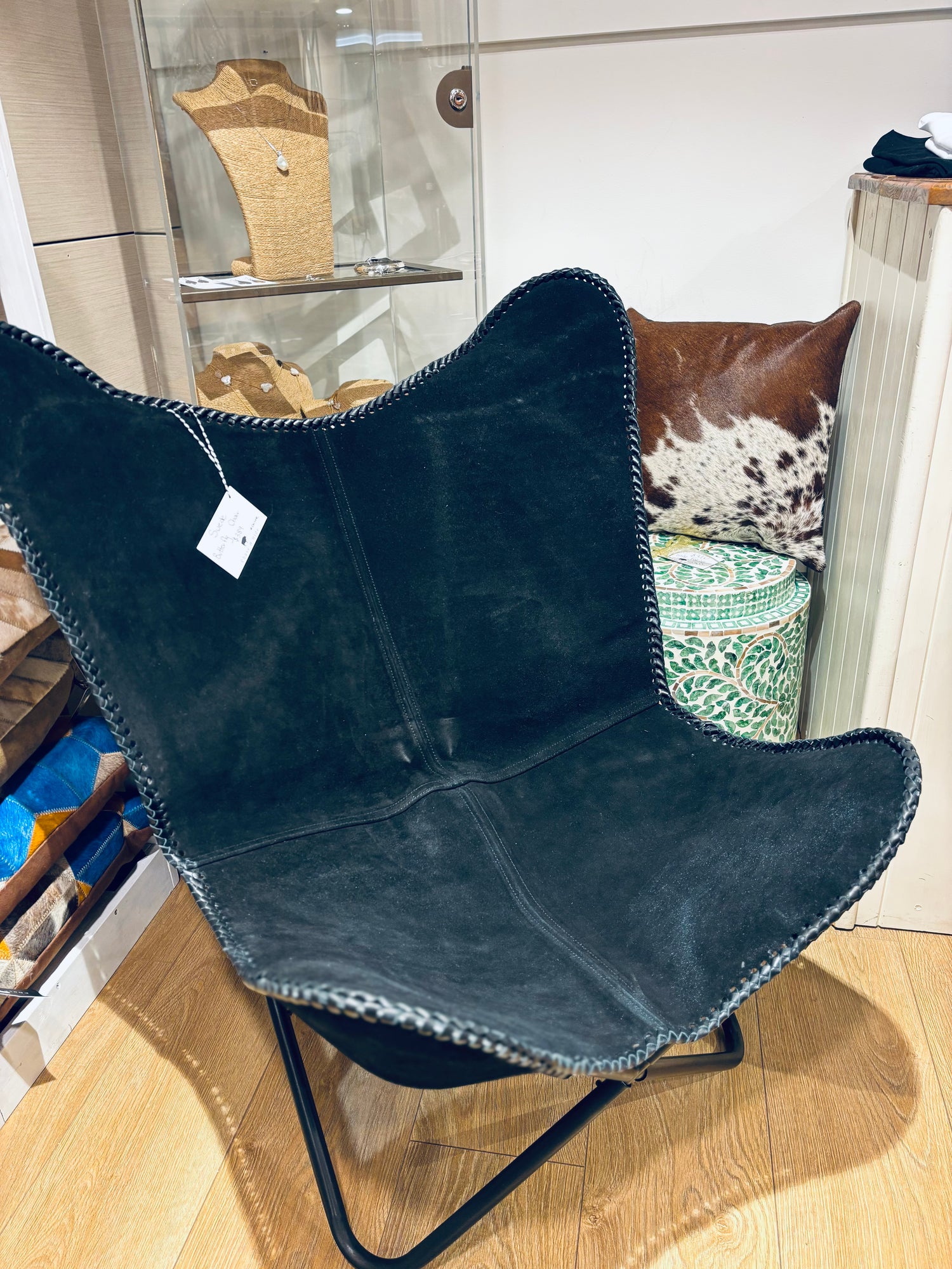 Black Suede Butterfly Chair