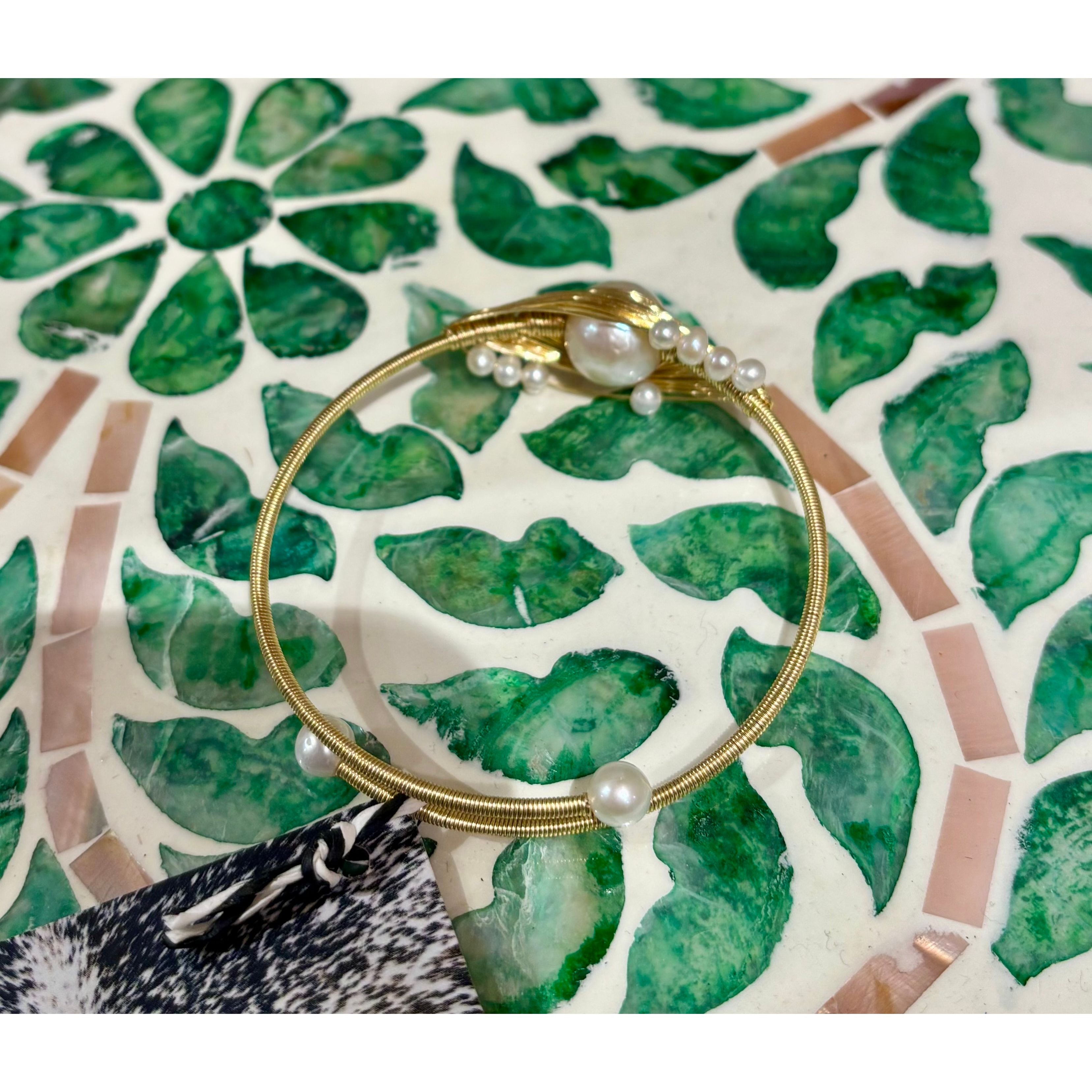 Pearl gold wire cuff