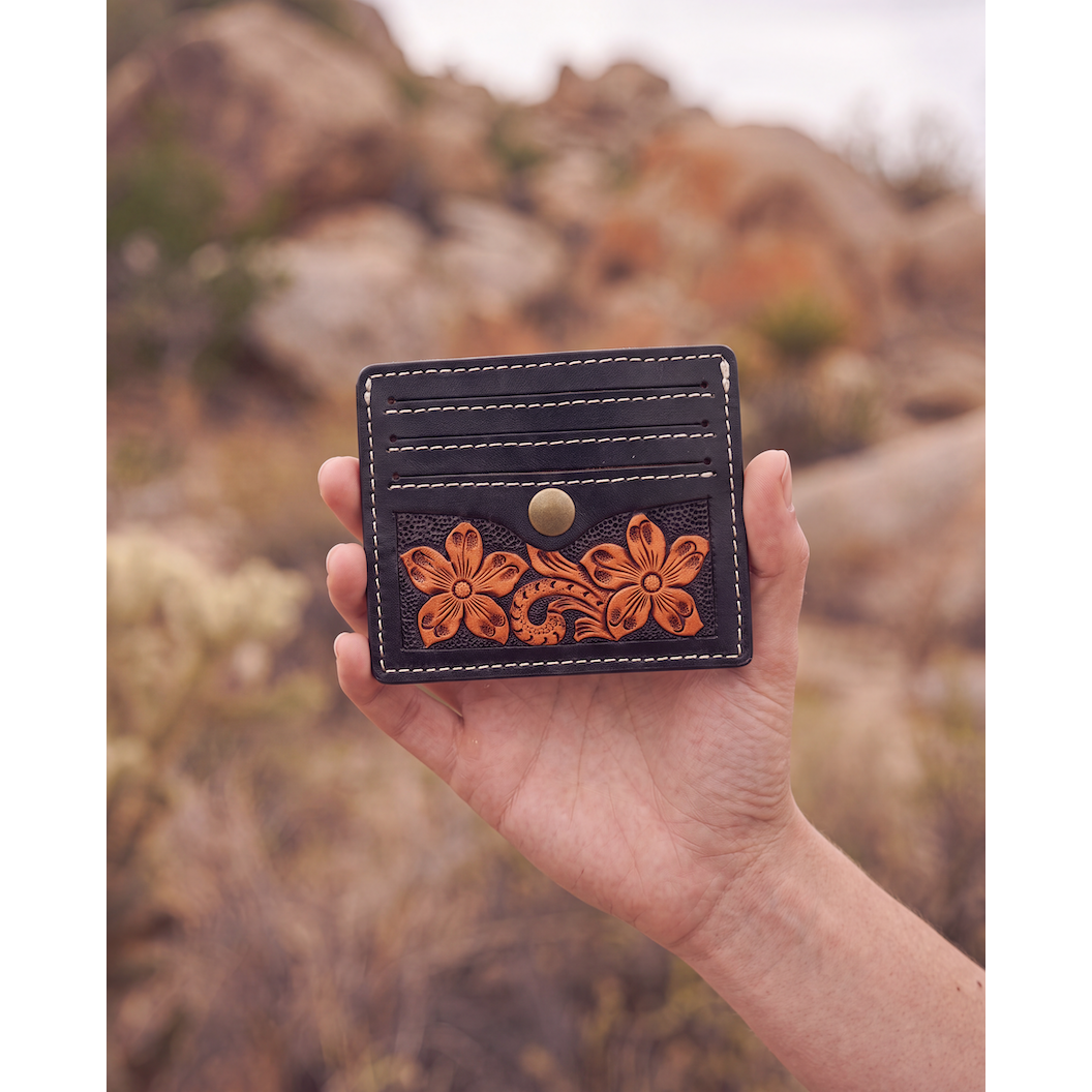 Two Tone Hand Tooled Leather Card Case – CA102
