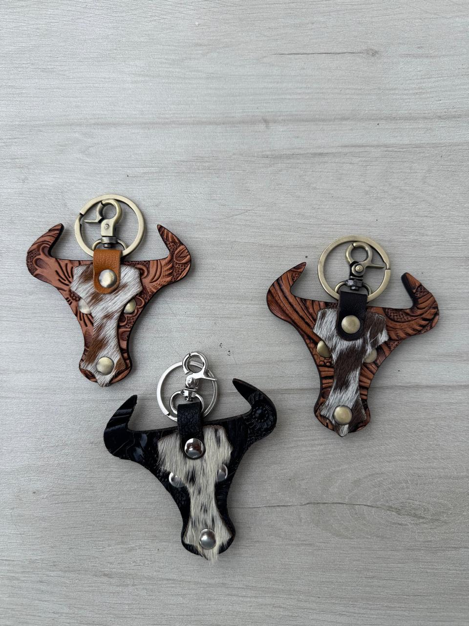 Tooling Leather and Cowhide Longhorn Keyring – CA103