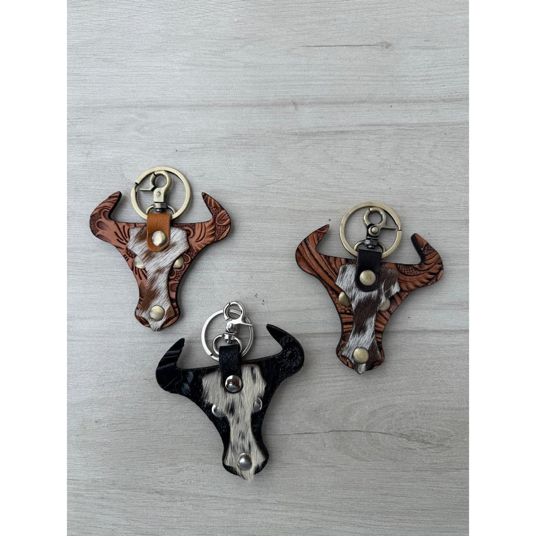 Tooling Leather and Cowhide Longhorn Keyring – CA103
