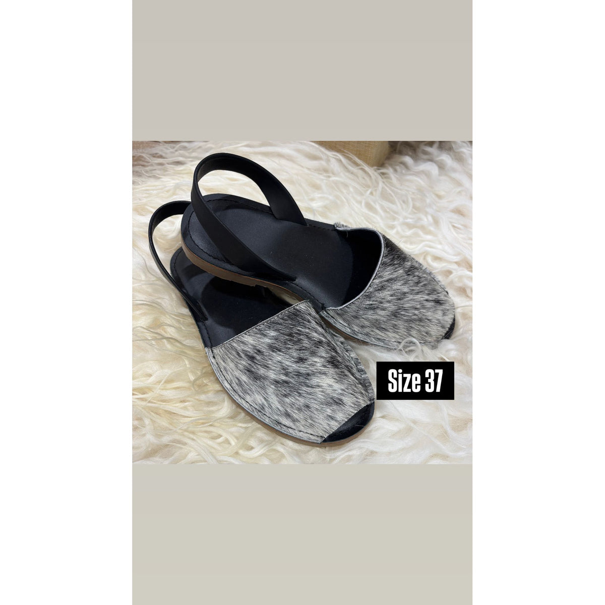 Black Cowhide Shoes Sling Back