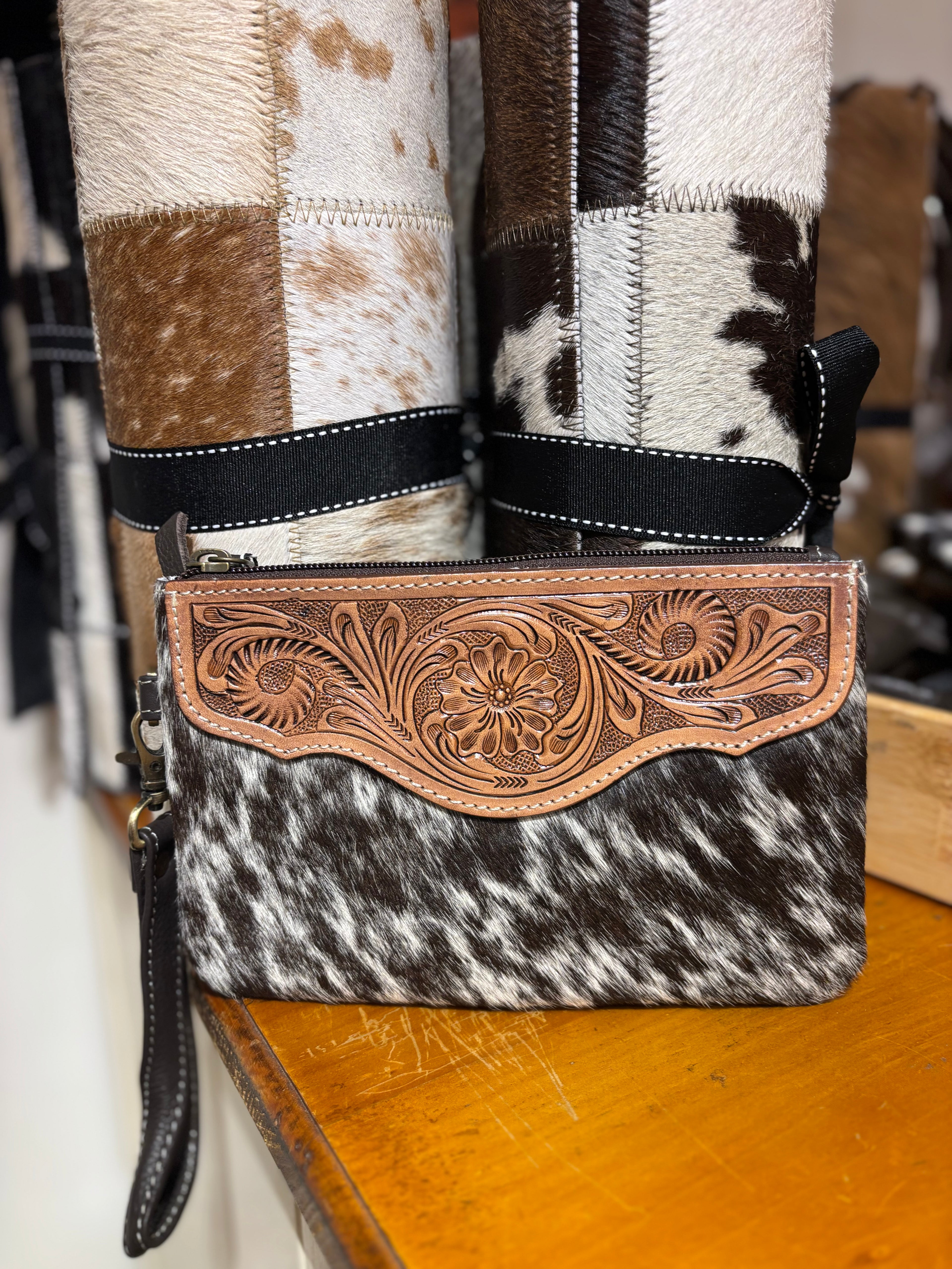 Mia Hide & tooled leather clutch