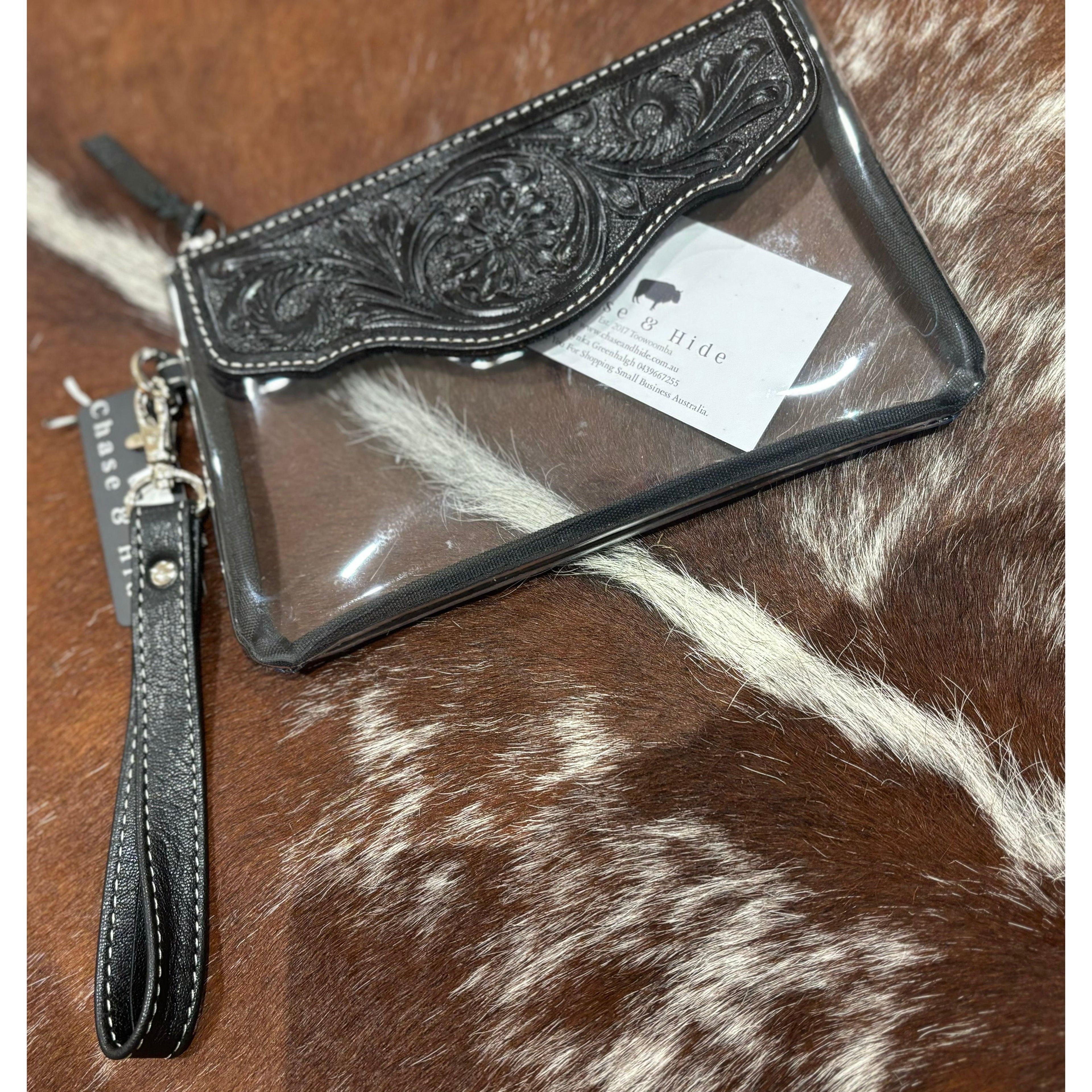 Tooling Leather and Clear Plastic Clutch –