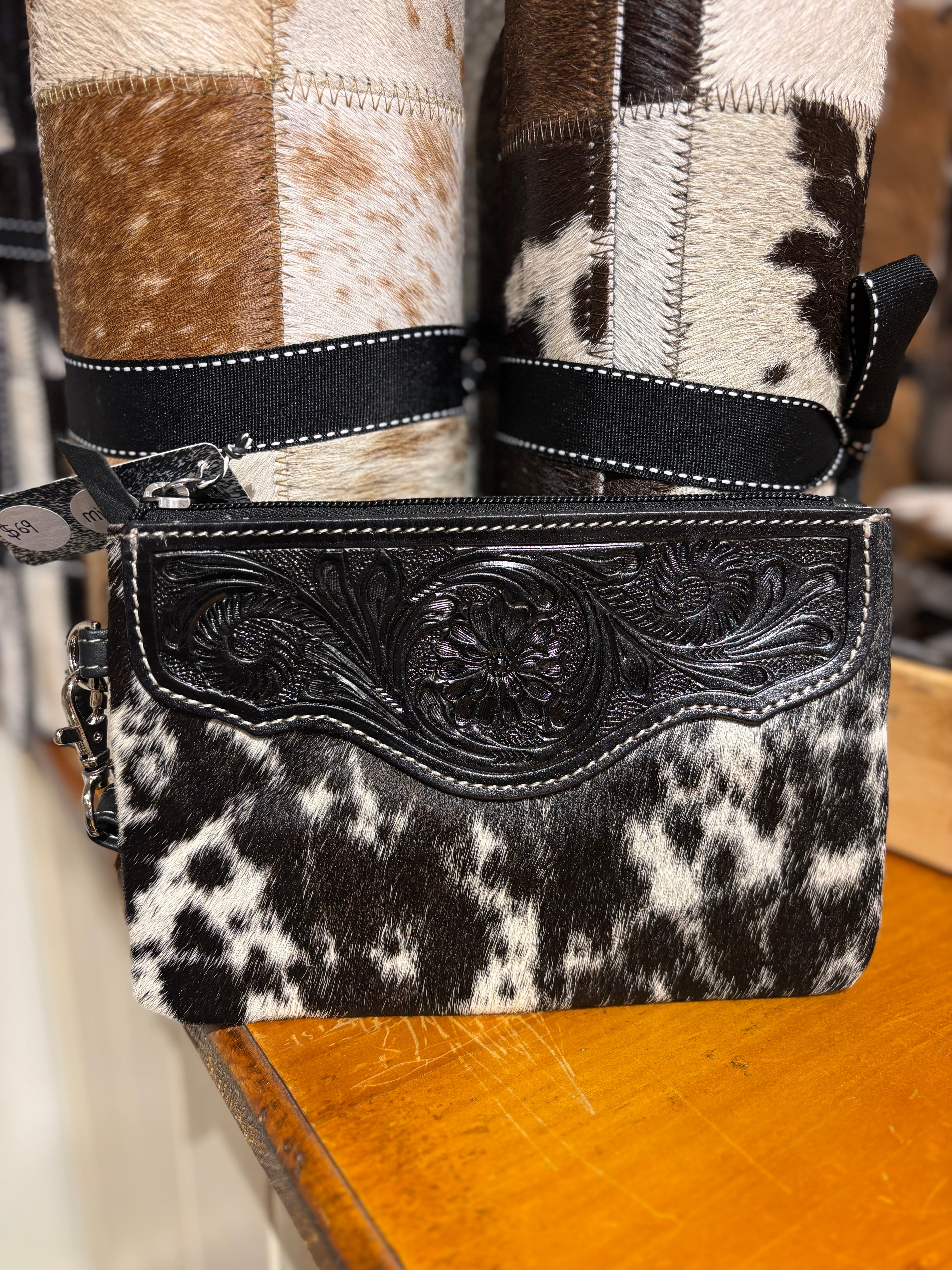 Mia Hide & tooled leather clutch