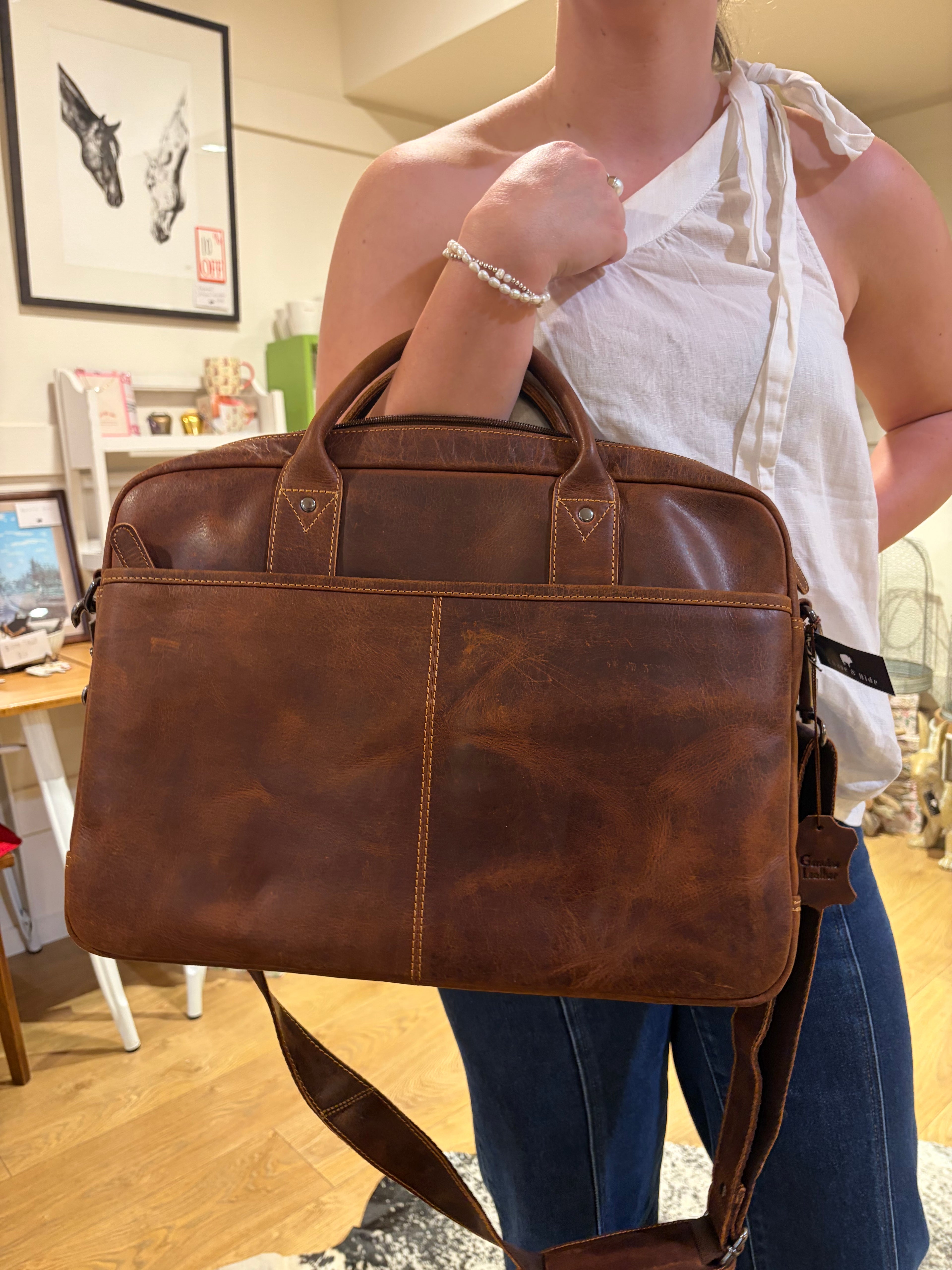 17” Brown Leather Laptop Case - 2076