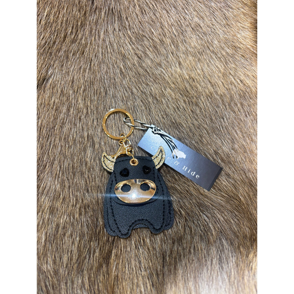 Leather Cow Bull glitter keychain