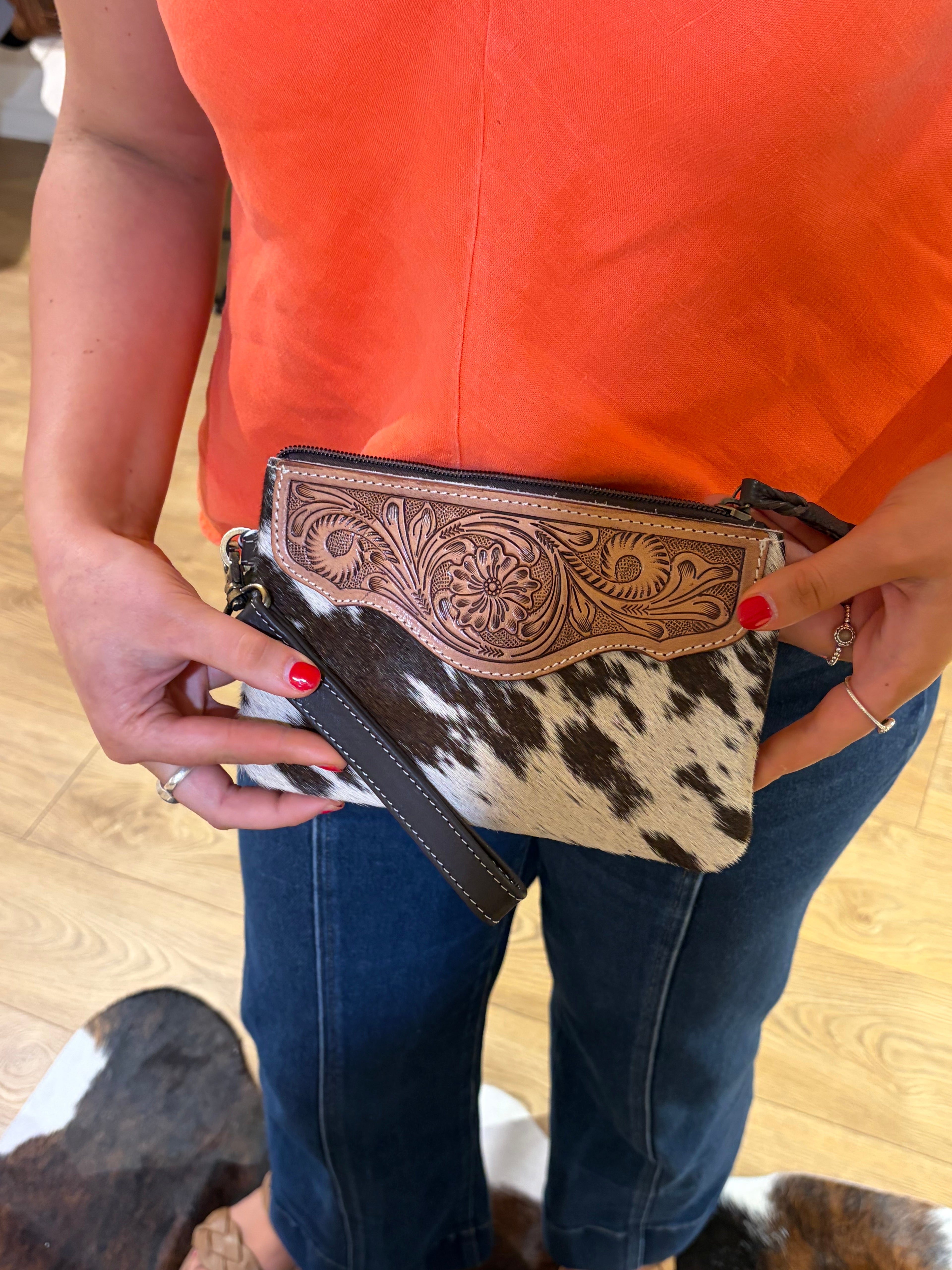 Mia Hide & Tooled Leather Clutch