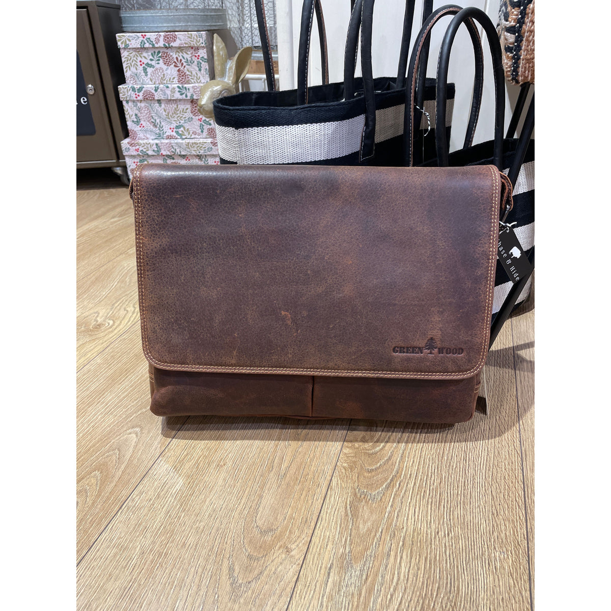 Leather Shoulder Laptop Bag Brown Gent GW117BRN