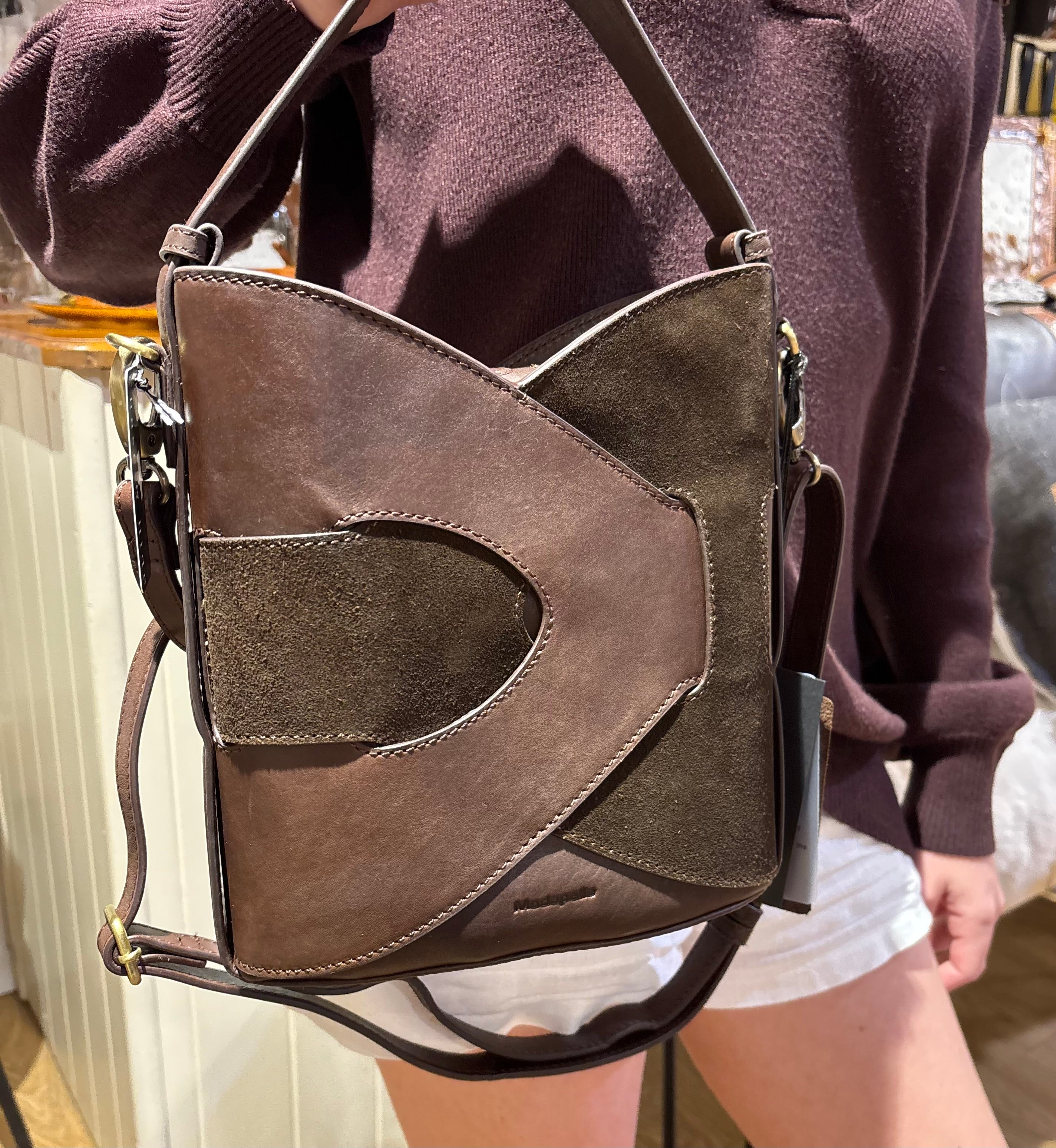 Chocolate Suede twist handbag