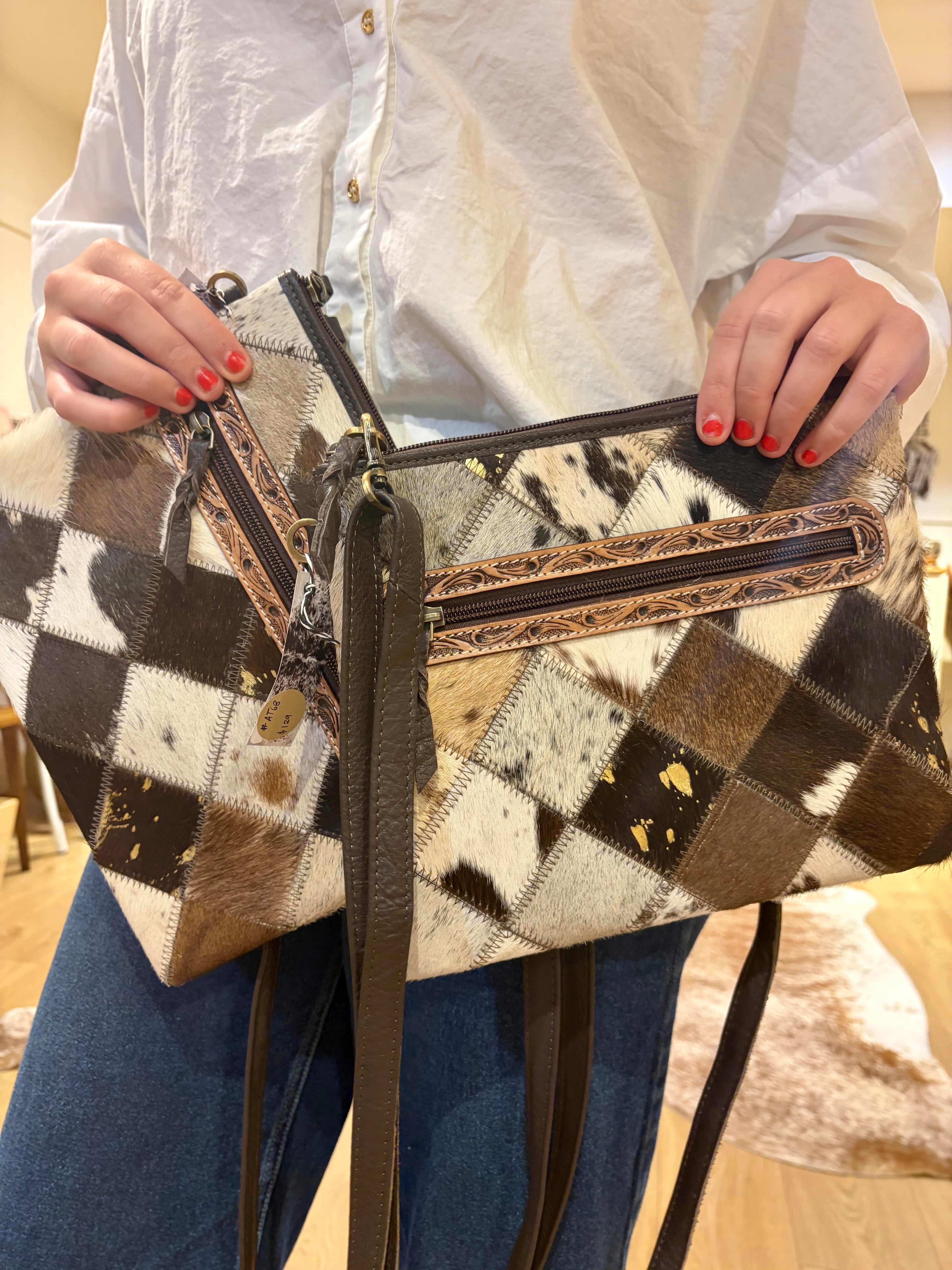Patchwork cowhide Sling Bag