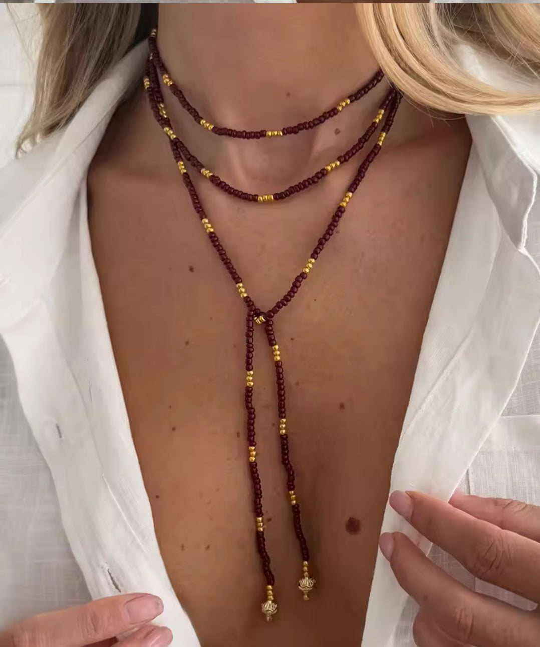 Burgundy Beaded Necklace