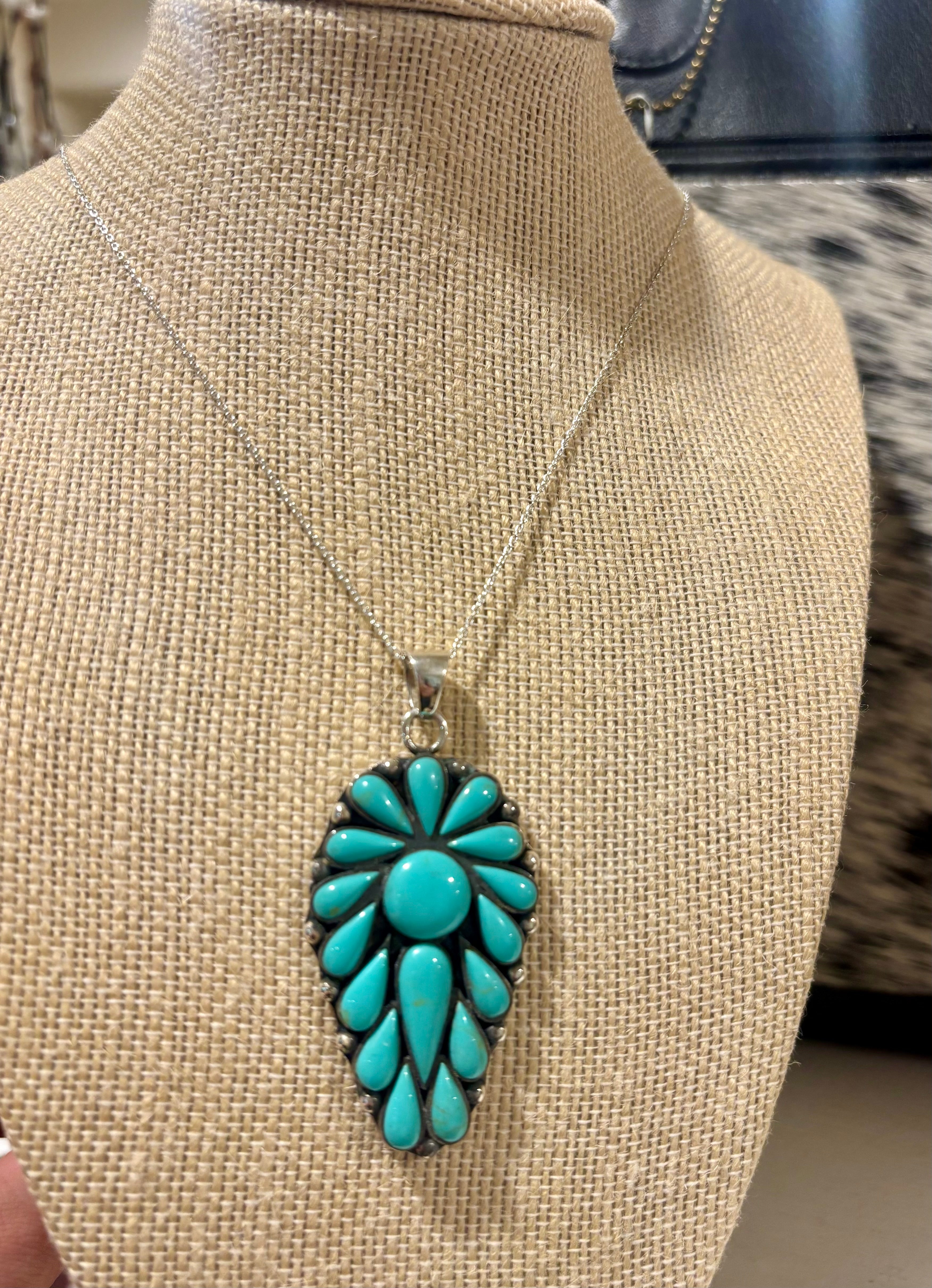 Bohemian Faux Turq 925 Silver Necklace