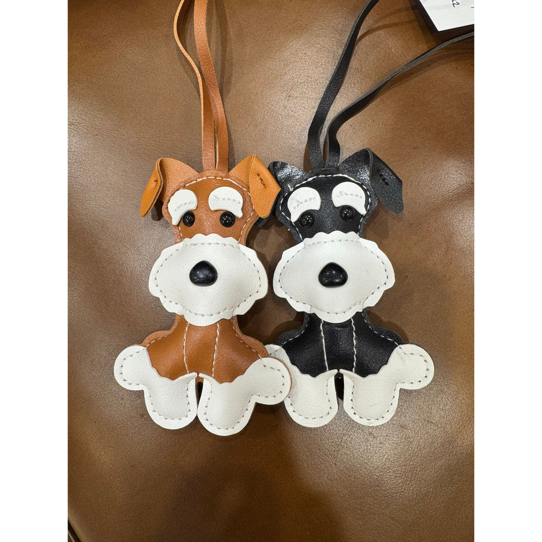 Leather Schnauzer Dog Keychain
