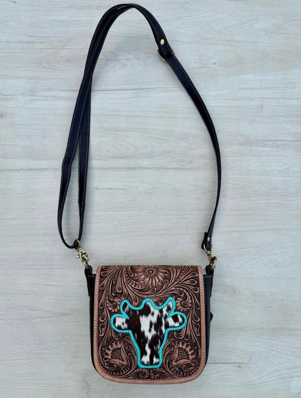 Bullhead tooling leather sling bag