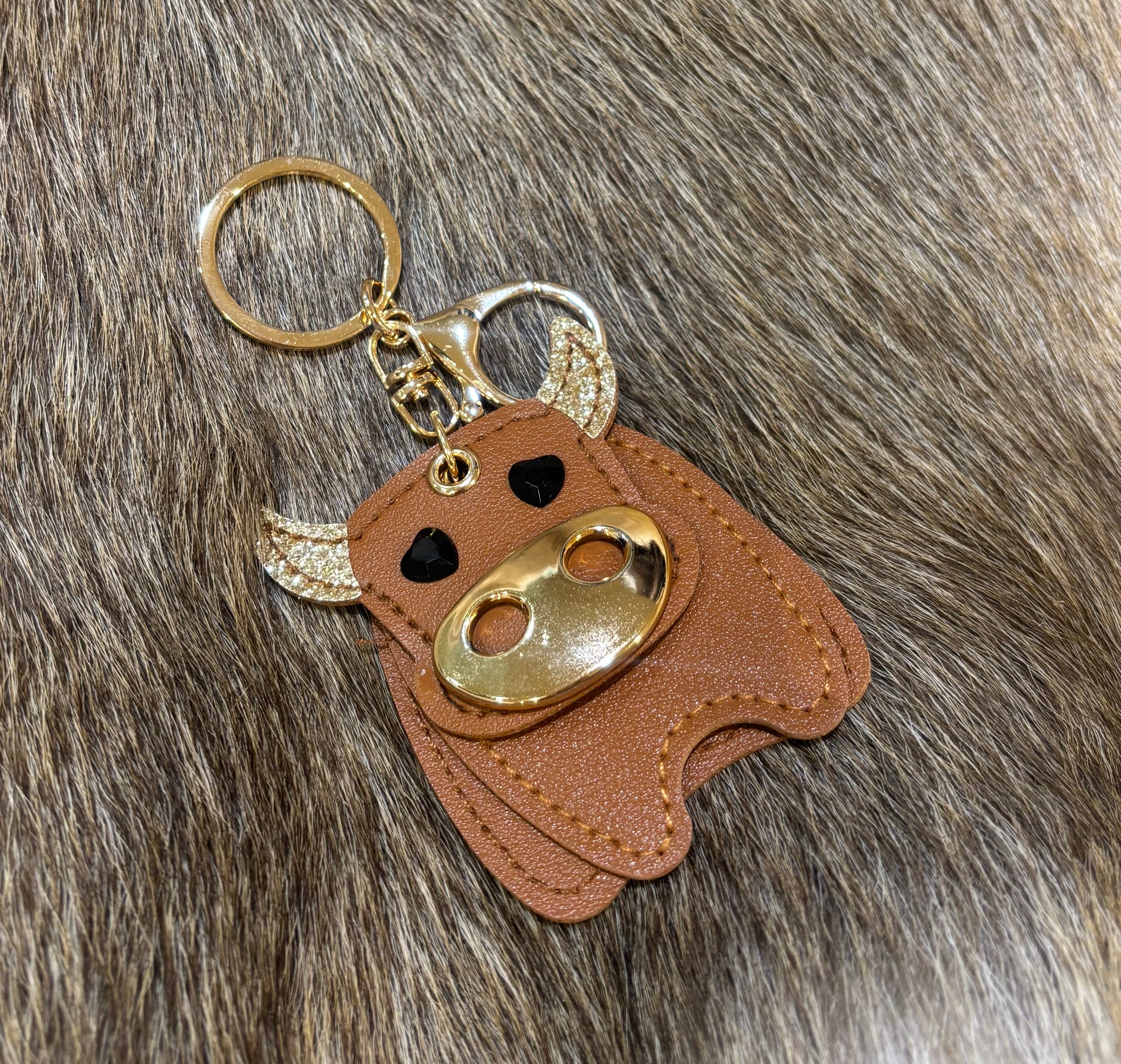 Leather Cow glitter keychain