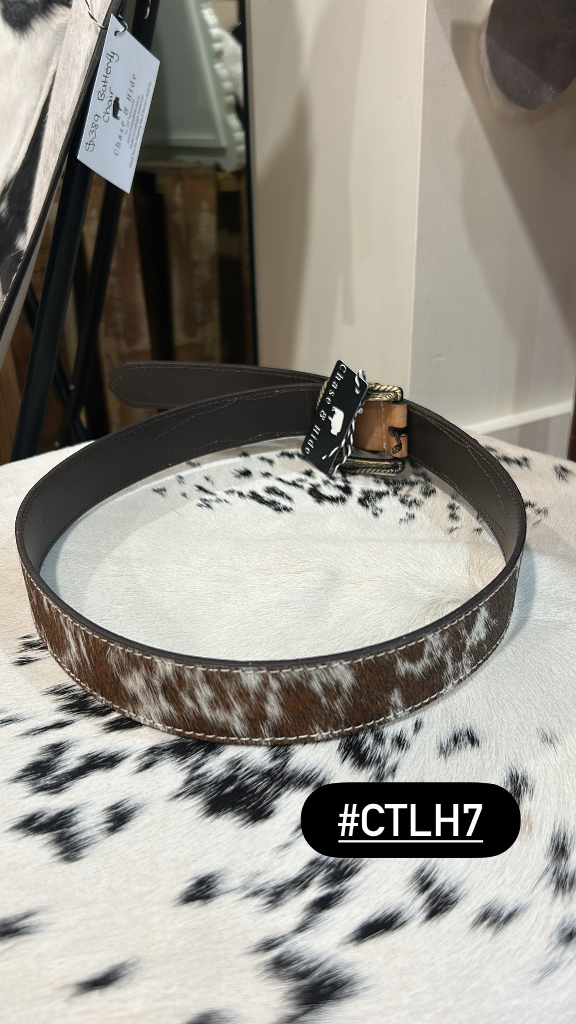 Chocolate Tooled Leather and Hide Belt