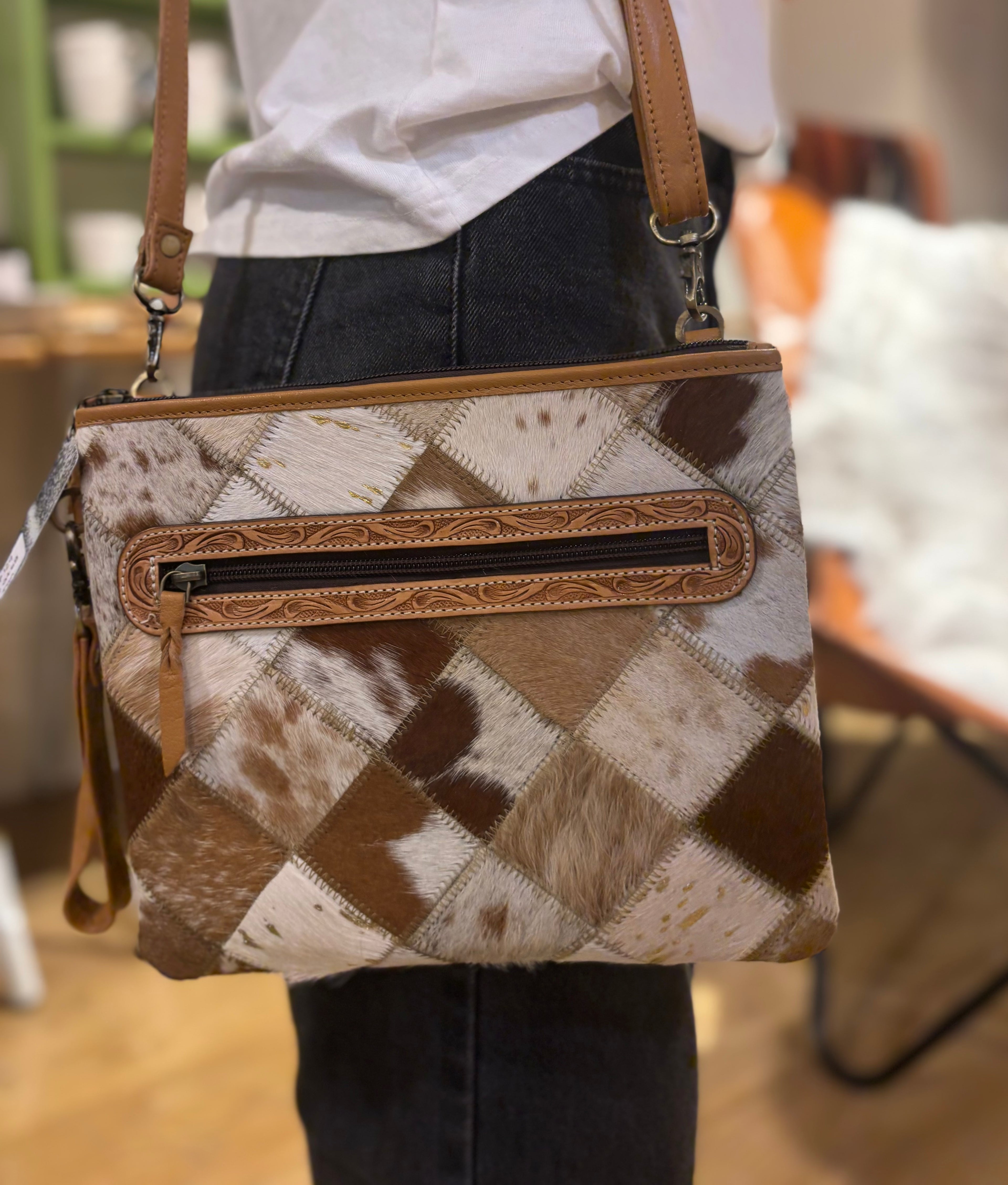 Patchwork cowhide Sling Bag
