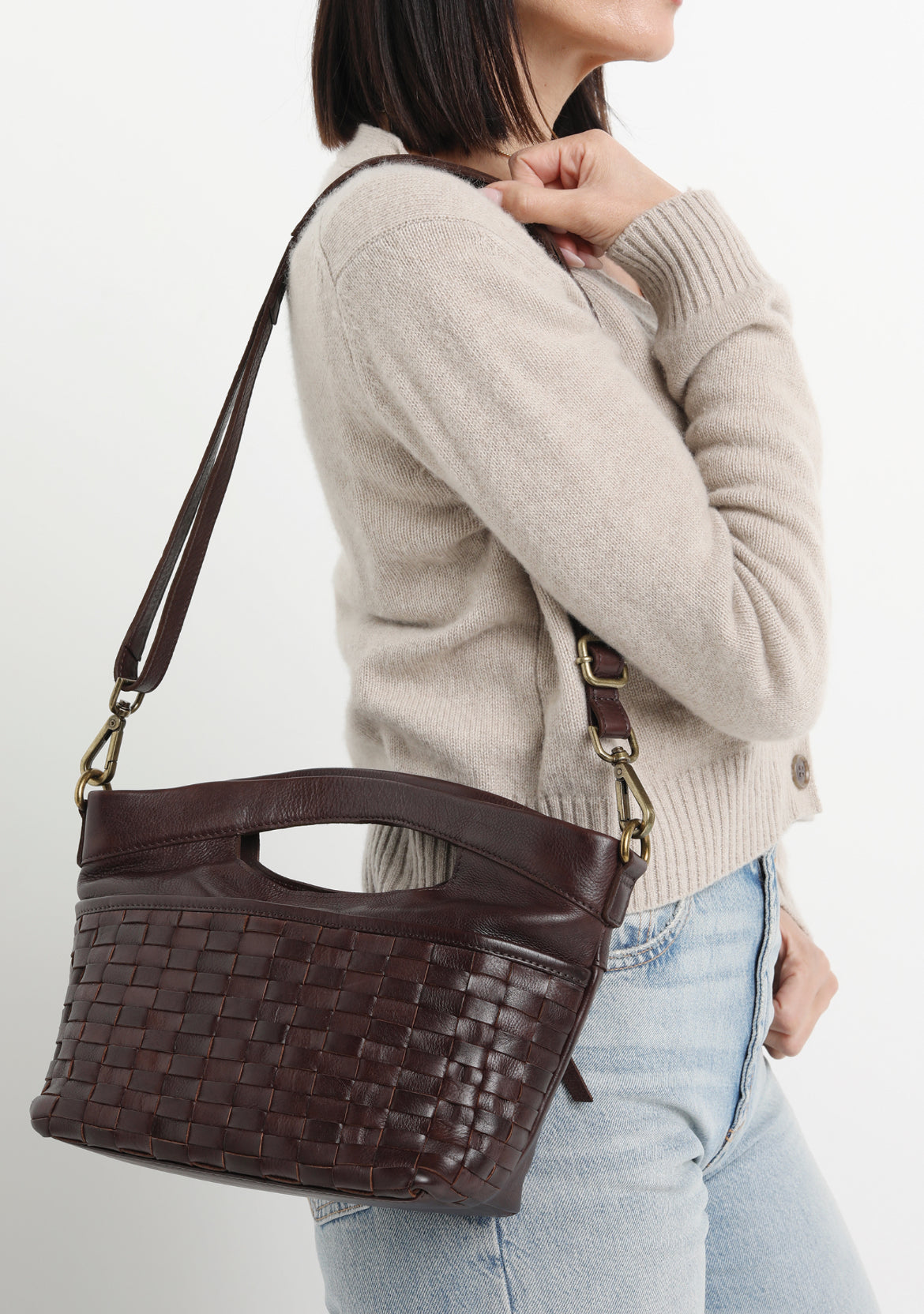Weaved Leather Crossbody Handbag