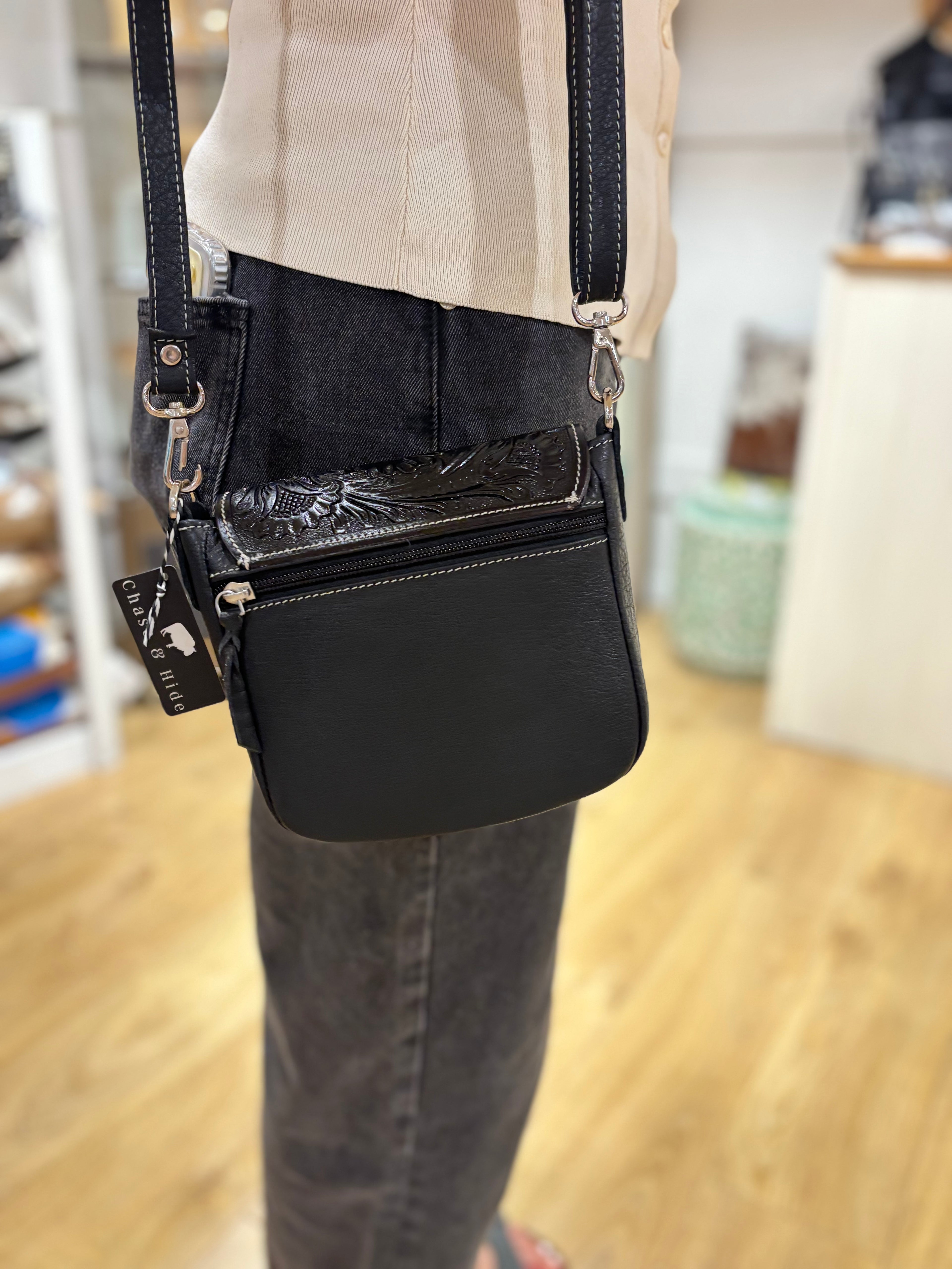 Bullhead tooling leather sling bag