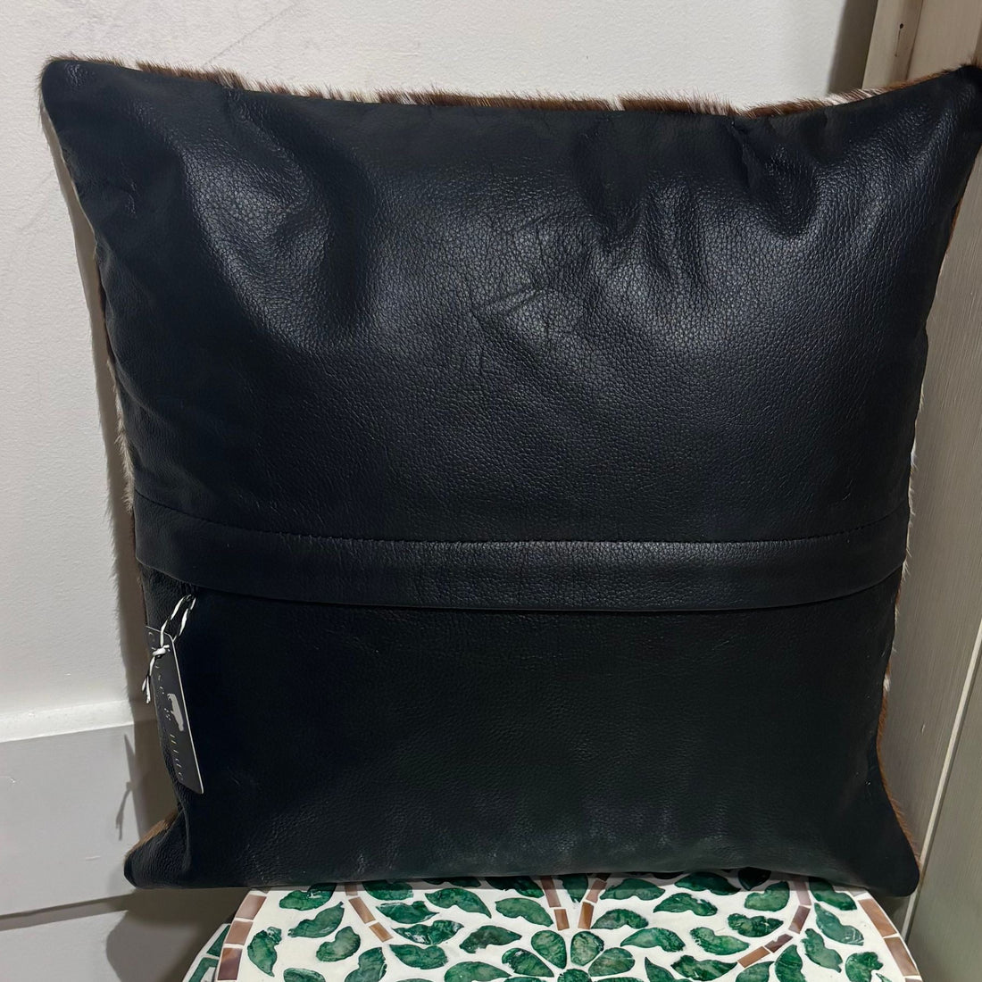 Cowhide Cushion Cover with Leather Back | 40x40cm Genuine Cowhide Pillow | Rustic Western Home Decor