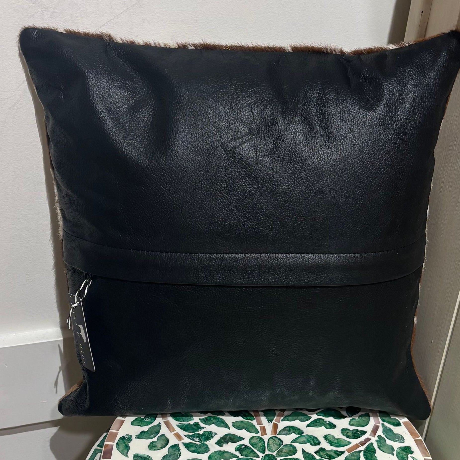 Cowhide Cushion Cover with Leather Back | 40x40cm Genuine Cowhide Pillow | Rustic Western Home Decor