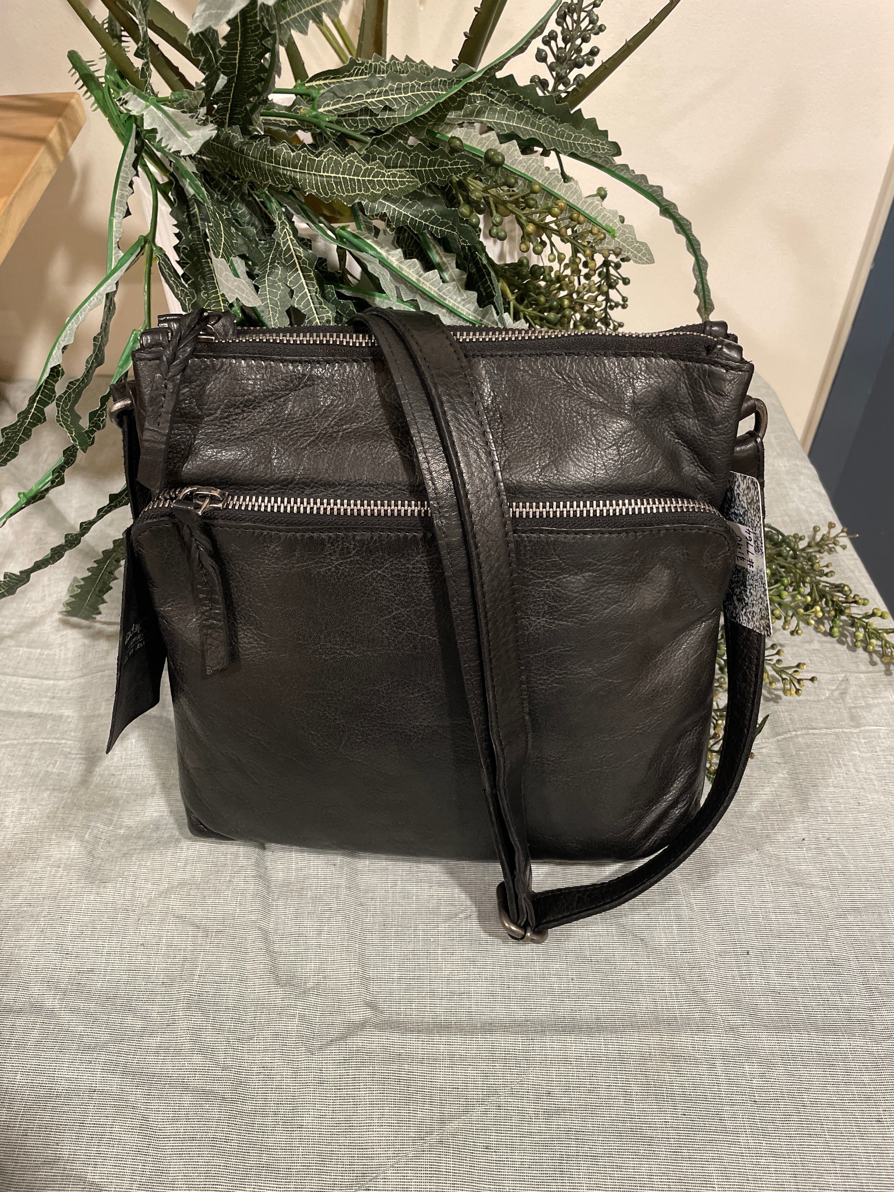 Black leather crossbody bag