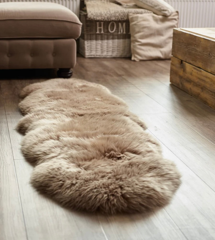 Long wool double sheepskin rug