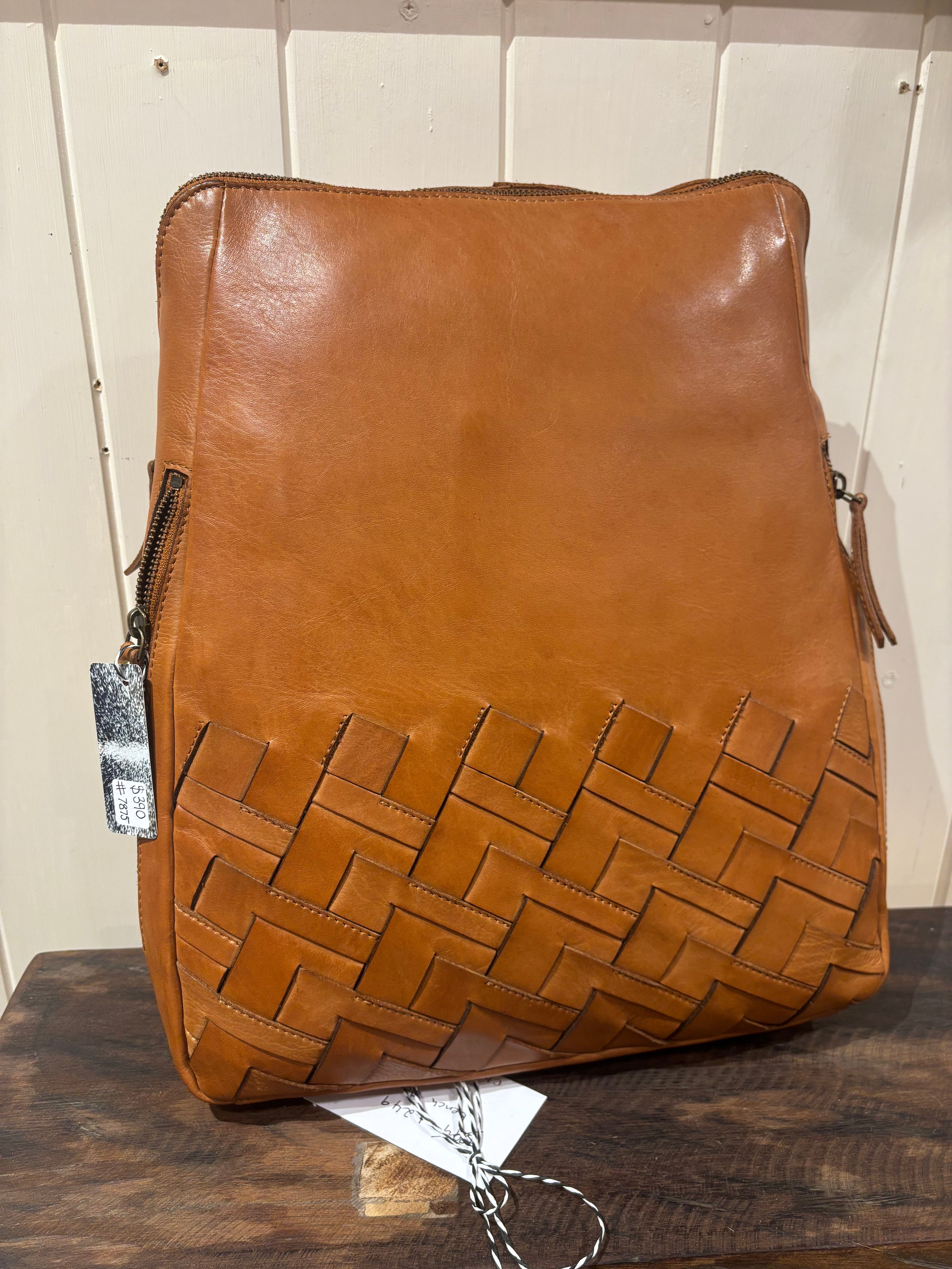 Vintage Leather Multi Zip Comp Back Pack 7875