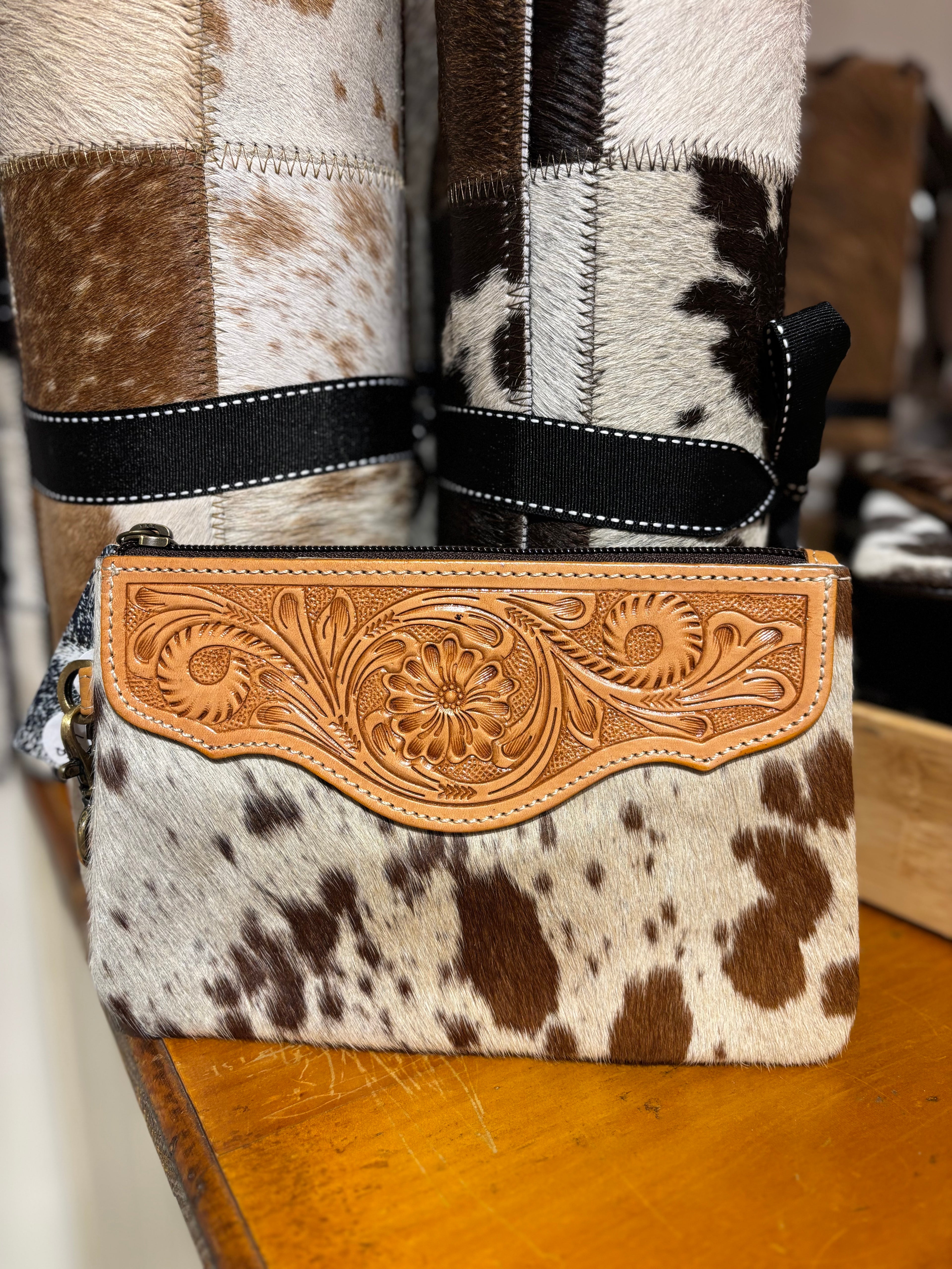 Mia Hide & tooled leather clutch